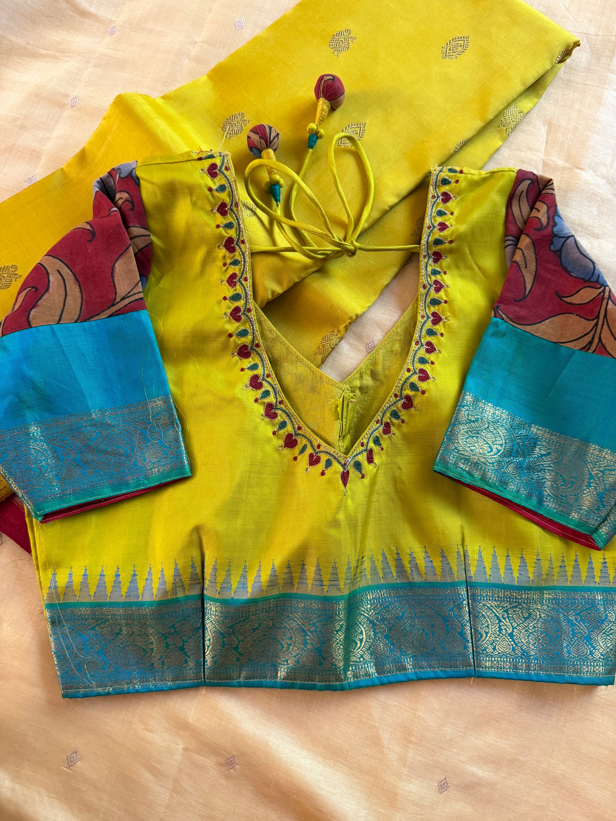 Handcrafted Ready to Wear Blouse : Kanjivaram Silk (Chartreuse Green)