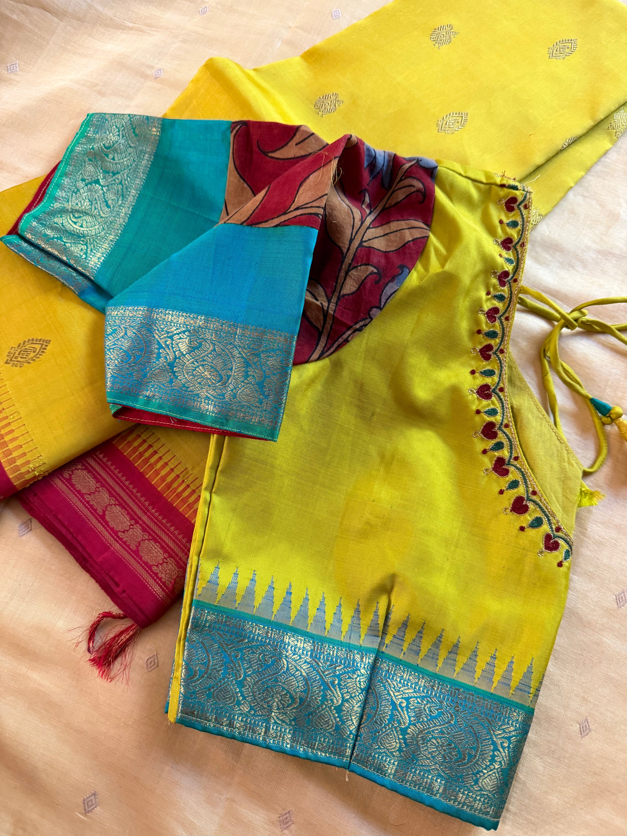 Handcrafted Ready to Wear Blouse : Kanjivaram Silk (Chartreuse Green)