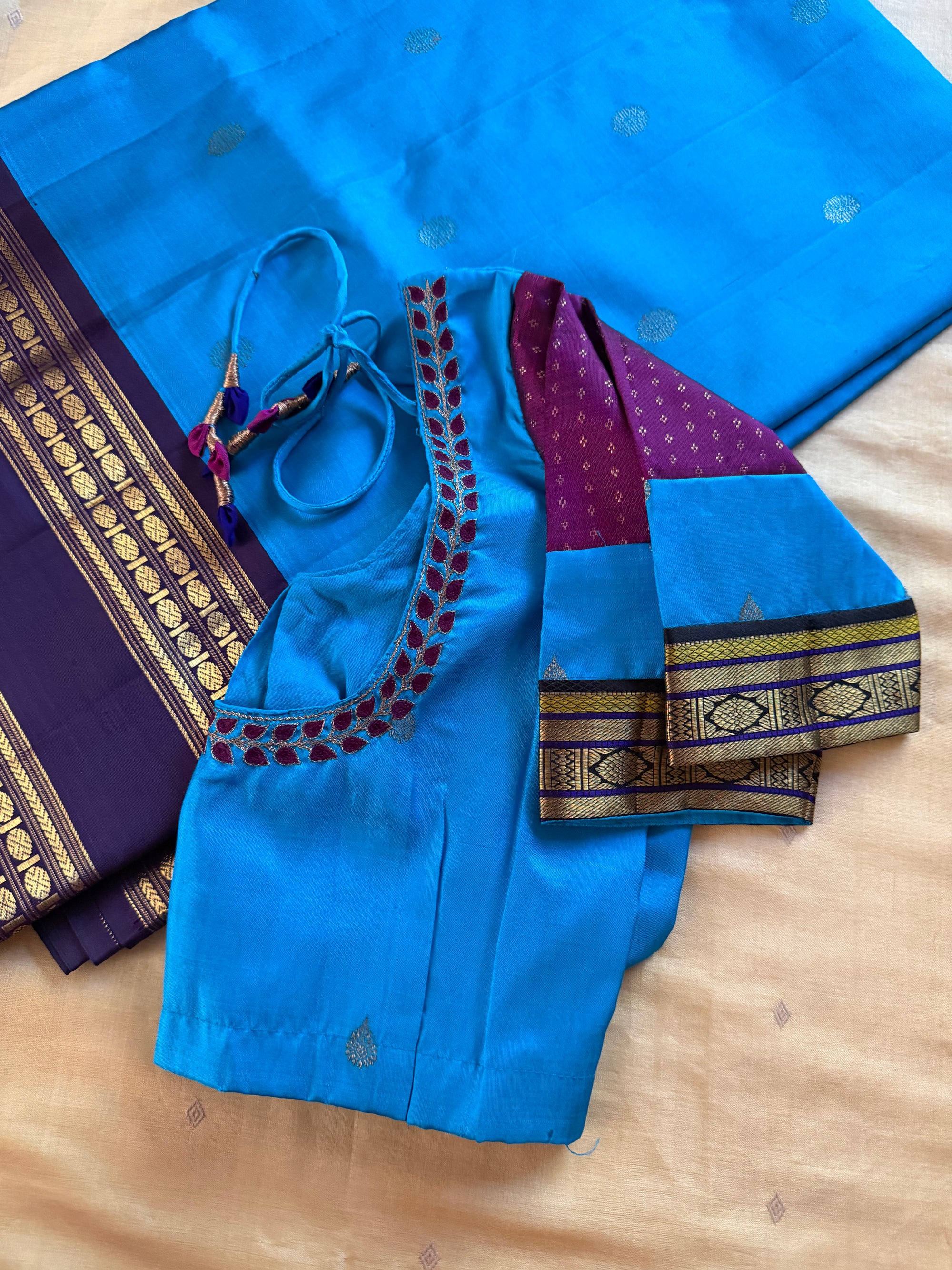 Handcrafted Ready to Wear Blouse : Kanjivaram Silk (Ananda Blue)
