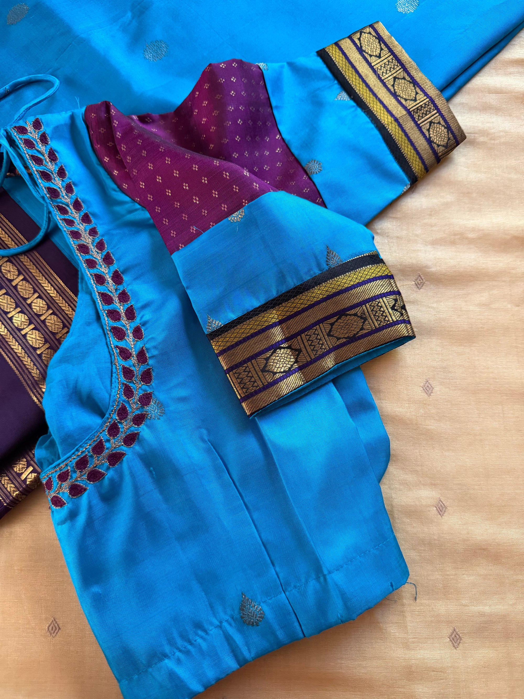 Handcrafted Ready to Wear Blouse : Kanjivaram Silk (Ananda Blue)