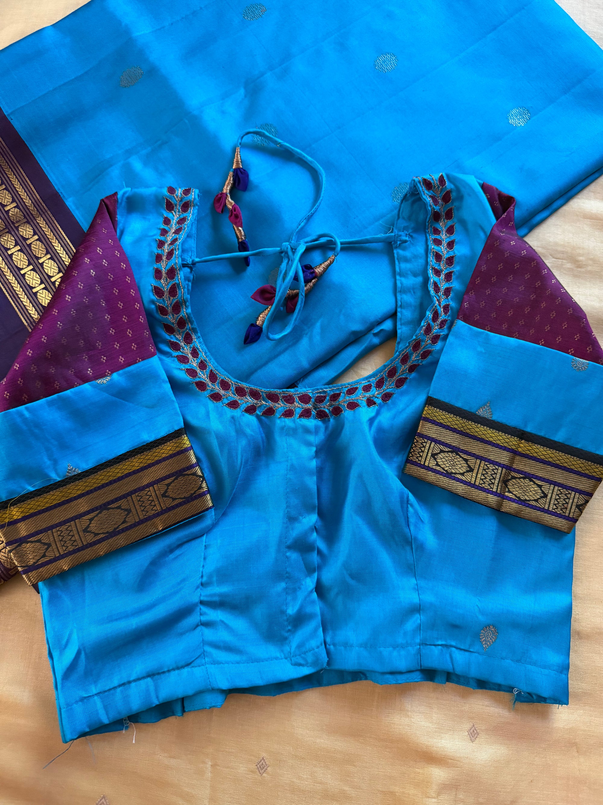 Handcrafted Ready to Wear Blouse : Kanjivaram Silk (Ananda Blue)