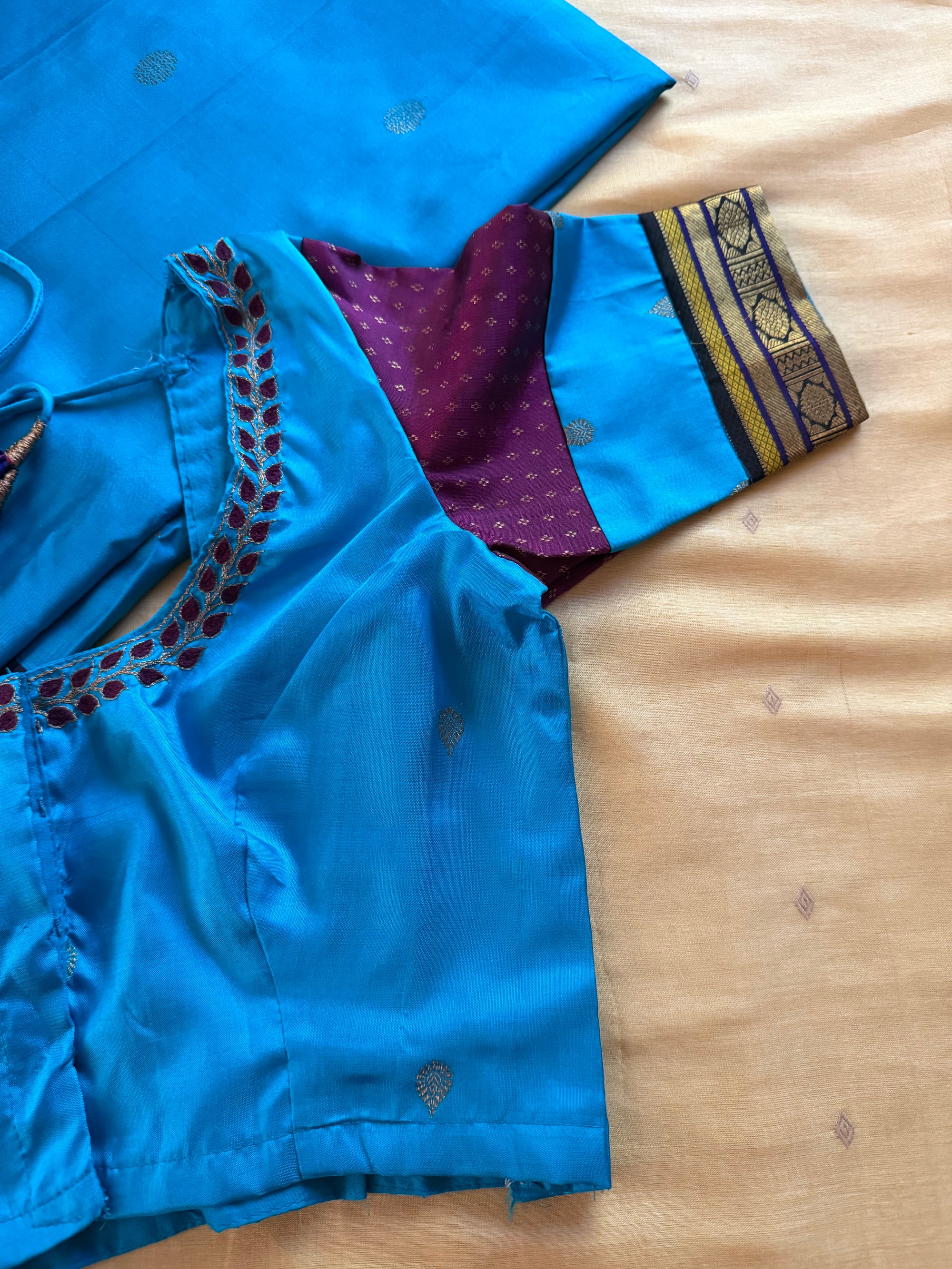 Handcrafted Ready to Wear Blouse : Kanjivaram Silk (Ananda Blue)