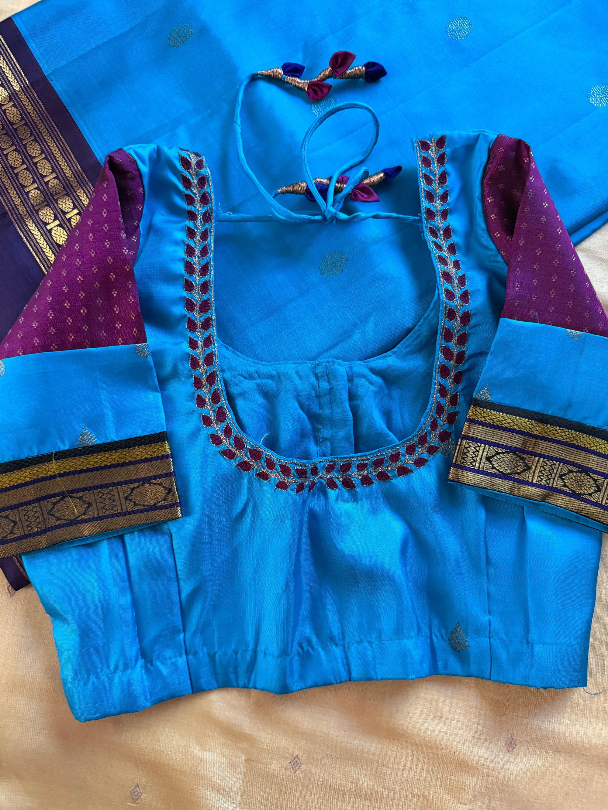 Handcrafted Ready to Wear Blouse : Kanjivaram Silk (Ananda Blue)