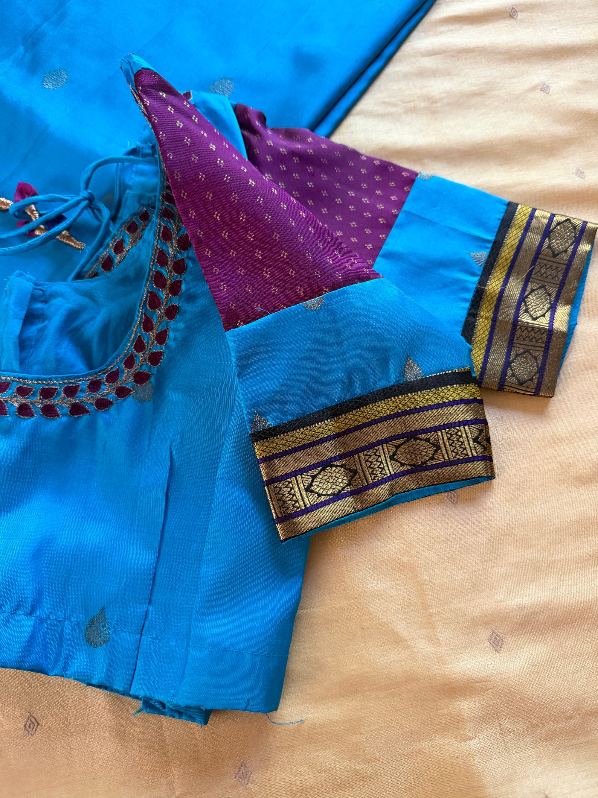 Handcrafted Ready to Wear Blouse : Kanjivaram Silk (Ananda Blue)
