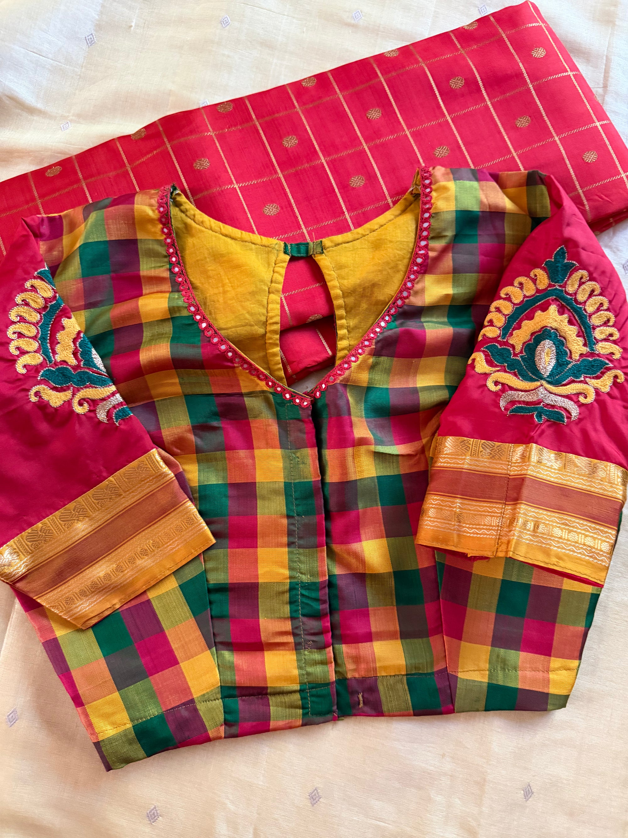 Handcrafted Ready to Wear Blouse : Kanjivaram Silk (Paalum Pazhamum)
