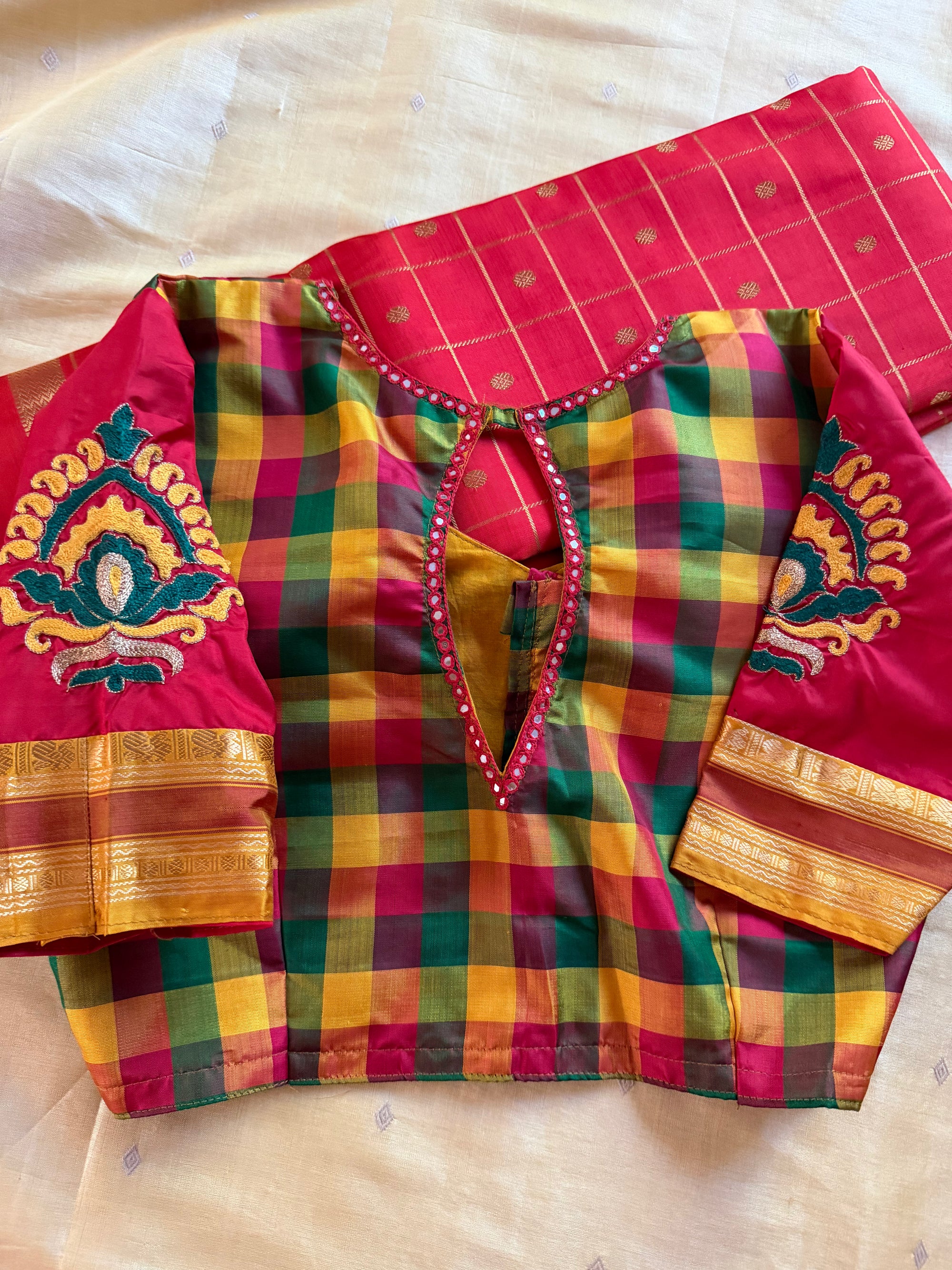 Handcrafted Ready to Wear Blouse : Kanjivaram Silk (Paalum Pazhamum)