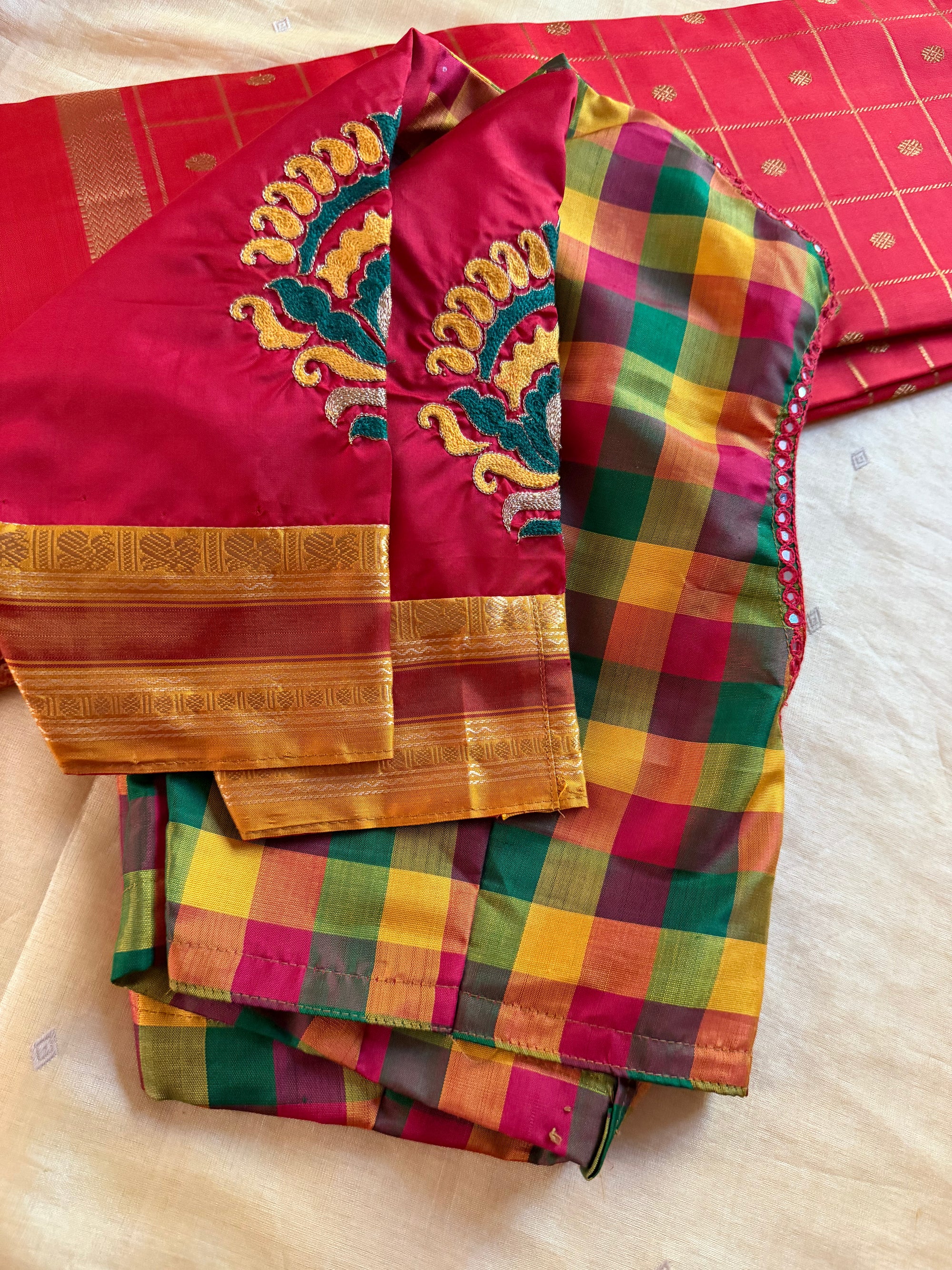Handcrafted Ready to Wear Blouse : Kanjivaram Silk (Paalum Pazhamum)