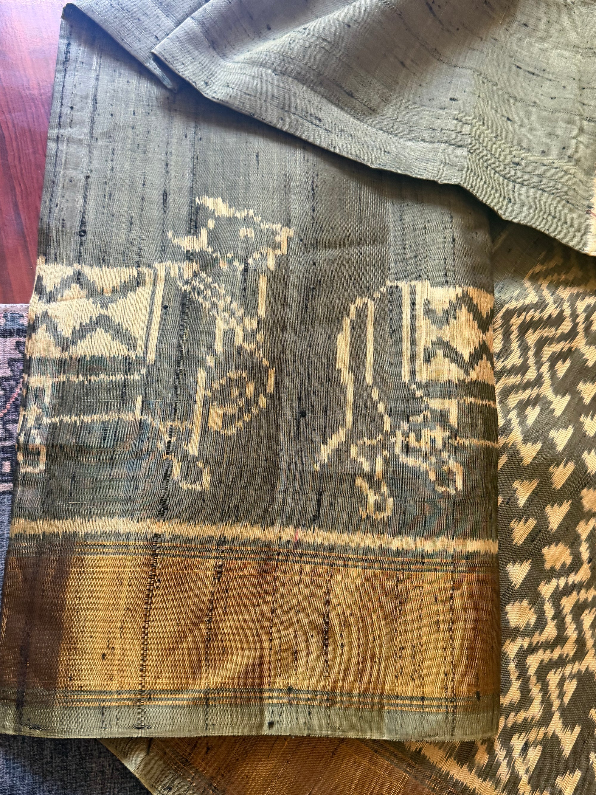 Patola Ikat Raw Silk : Olive Green