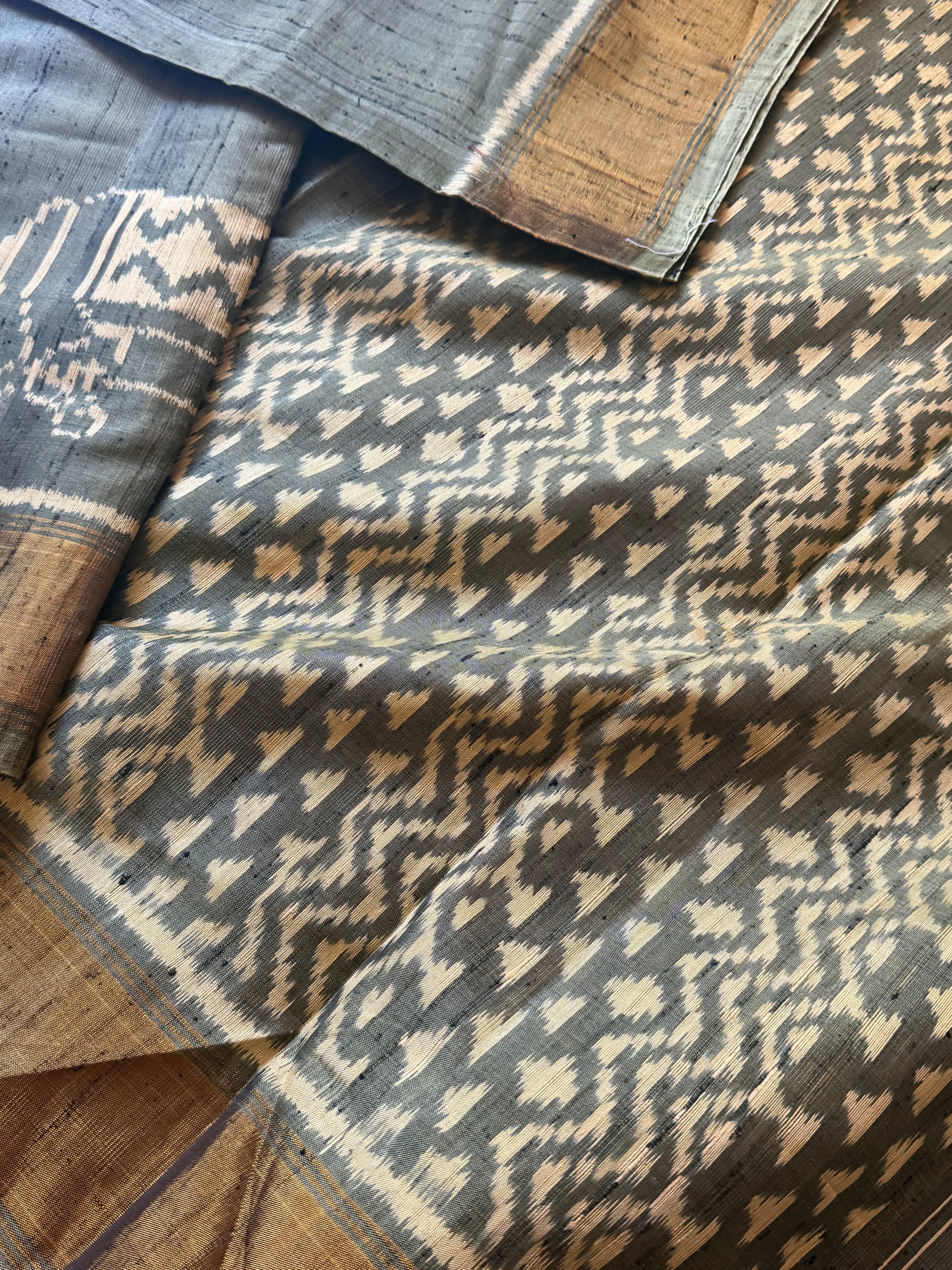 Patola Ikat Raw Silk : Olive Green