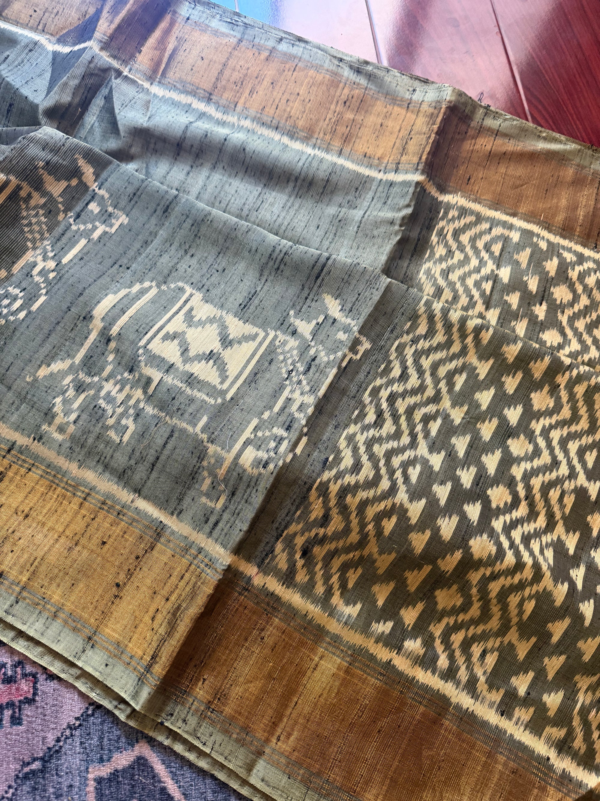 Patola Ikat Raw Silk : Olive Green
