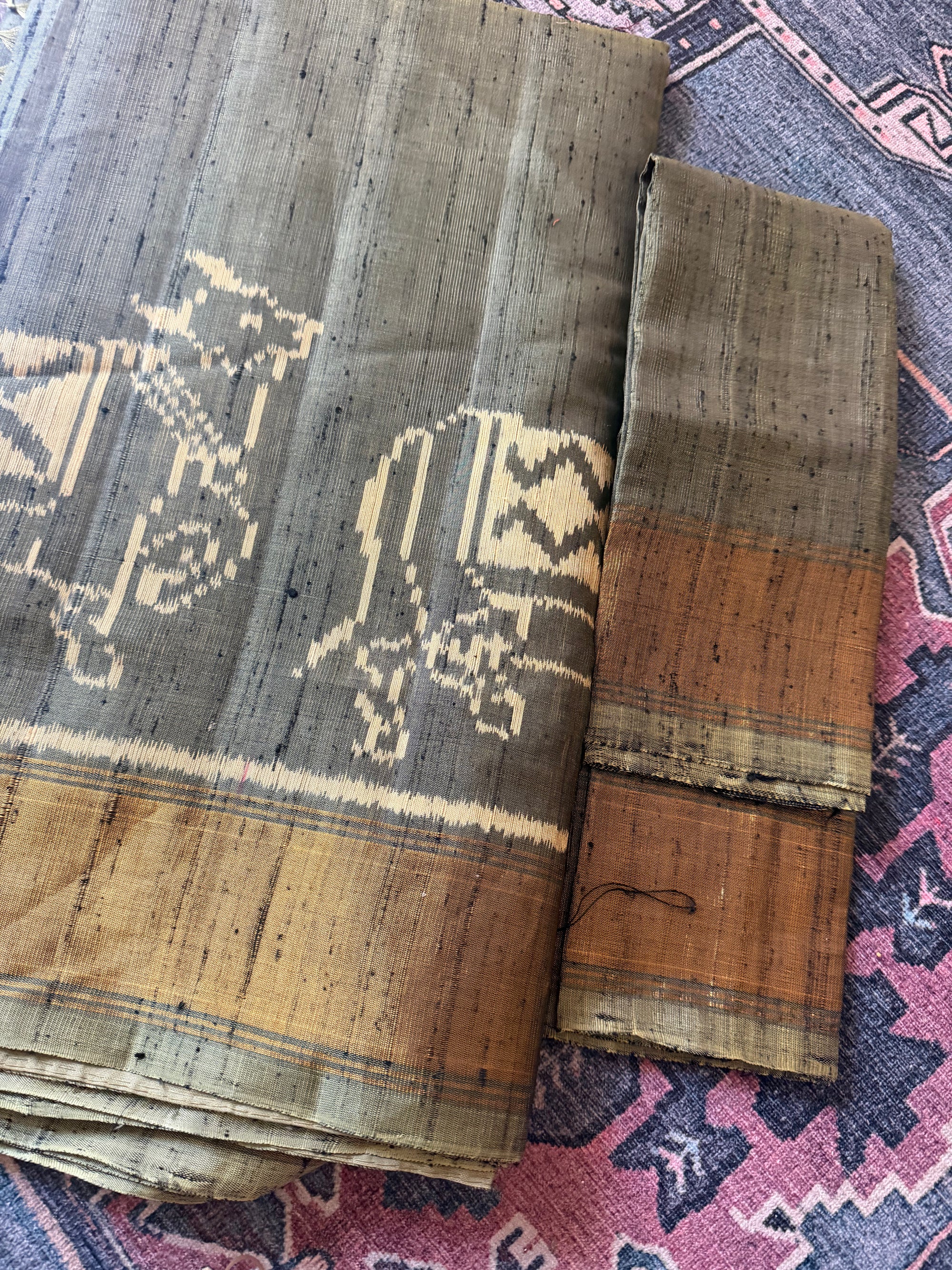 Patola Ikat Raw Silk : Olive Green