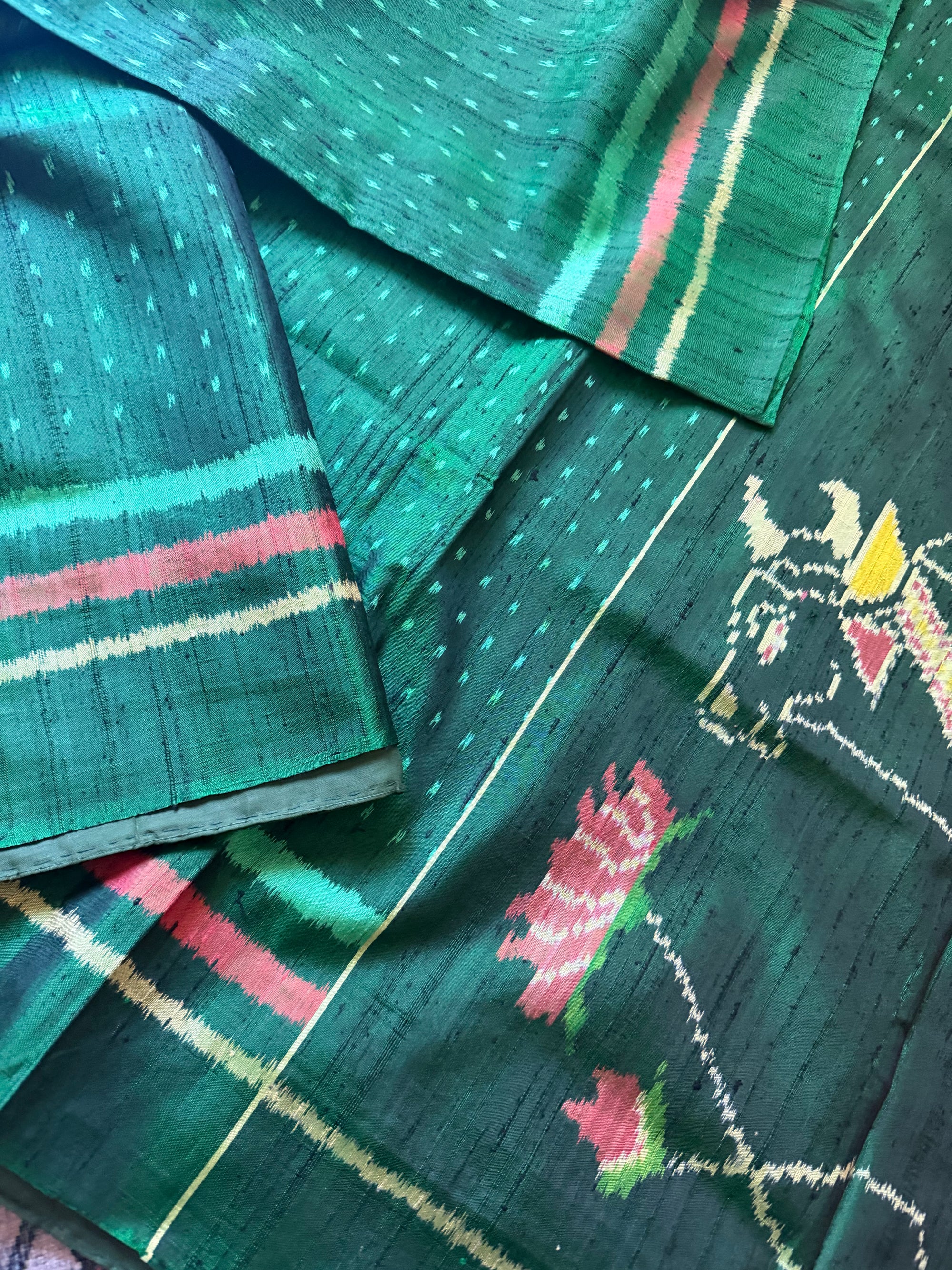 Patola Ikat Raw Silk : Dark Green
