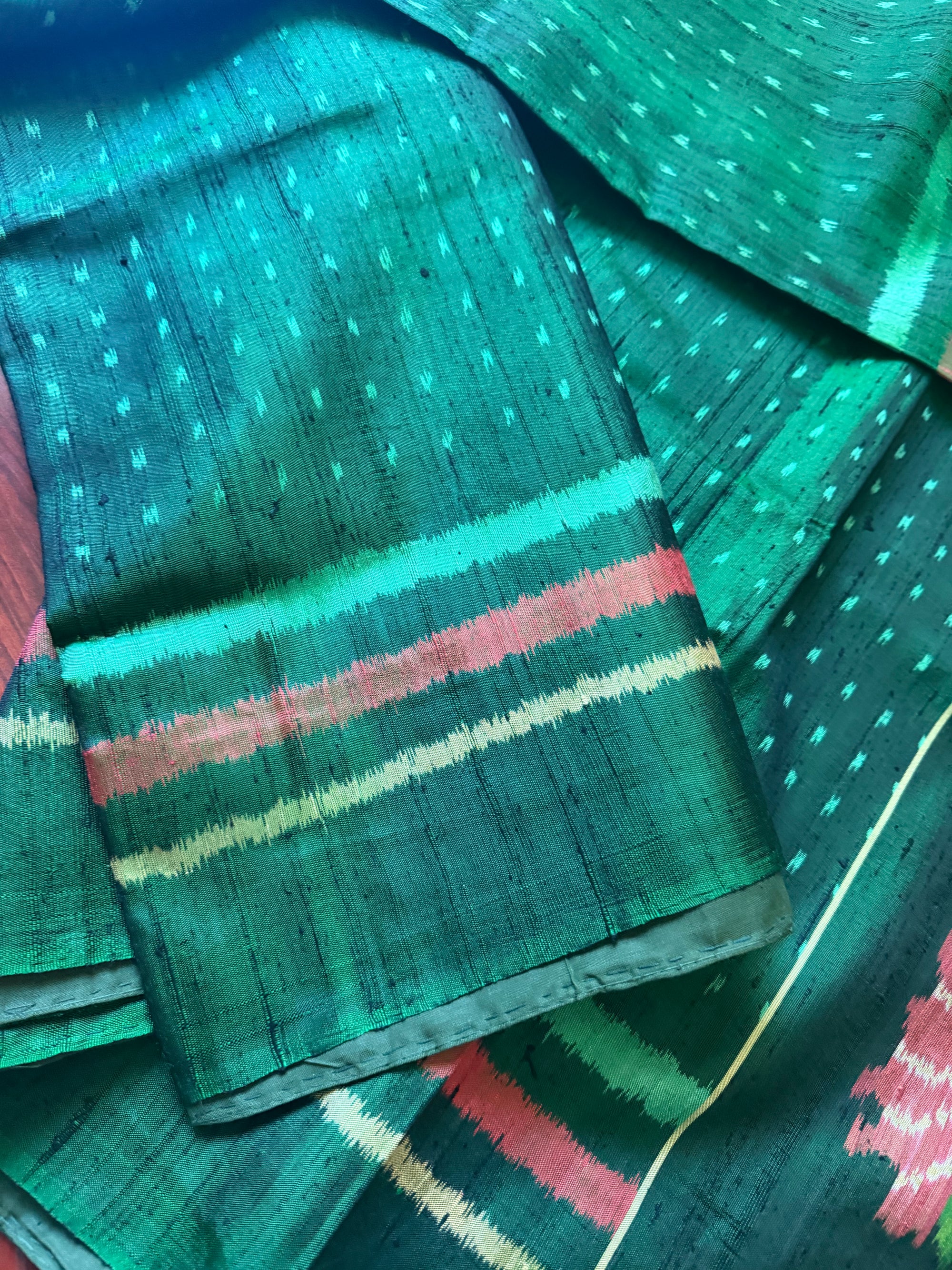Patola Ikat Raw Silk : Dark Green
