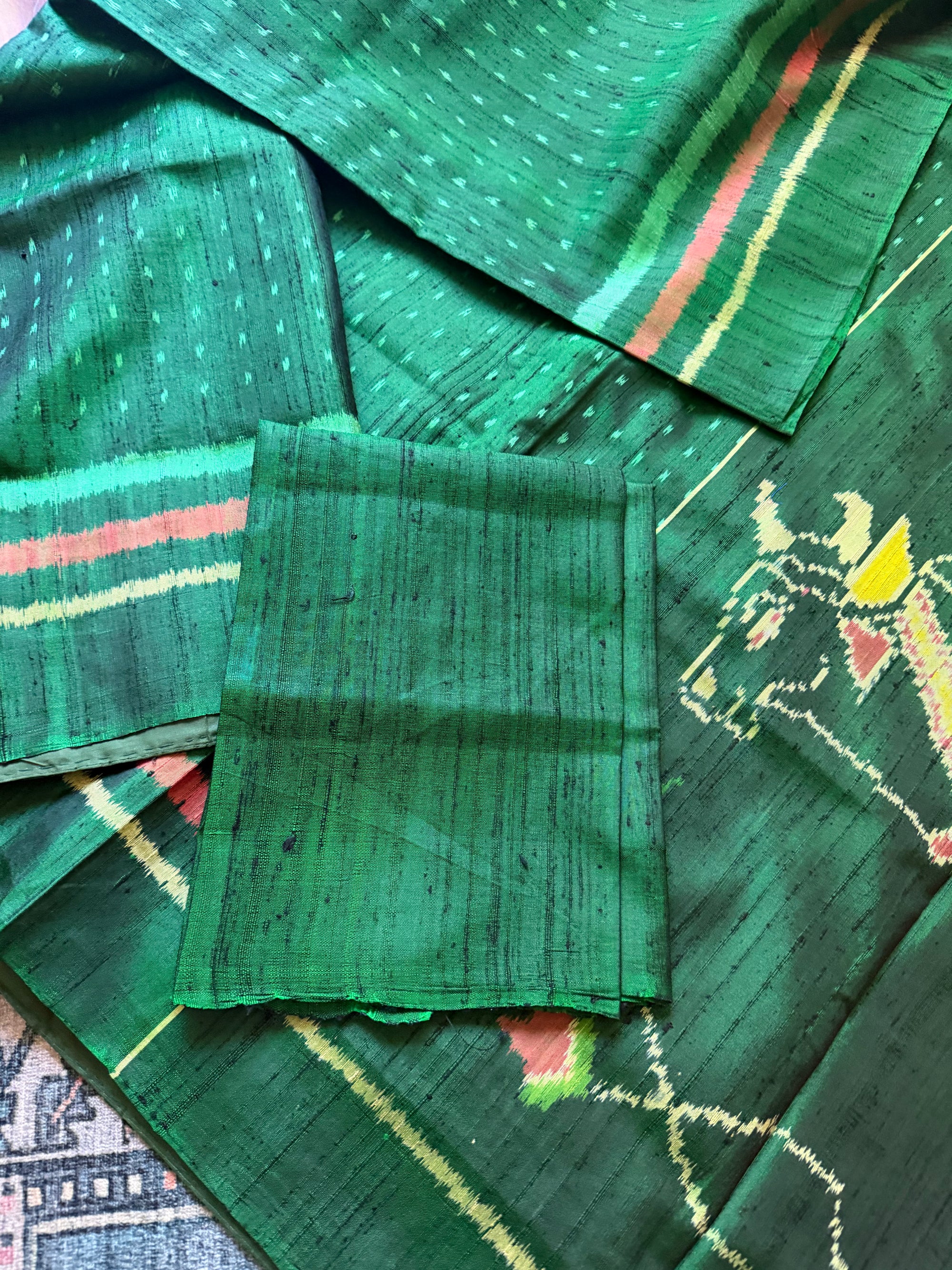 Patola Ikat Raw Silk : Dark Green