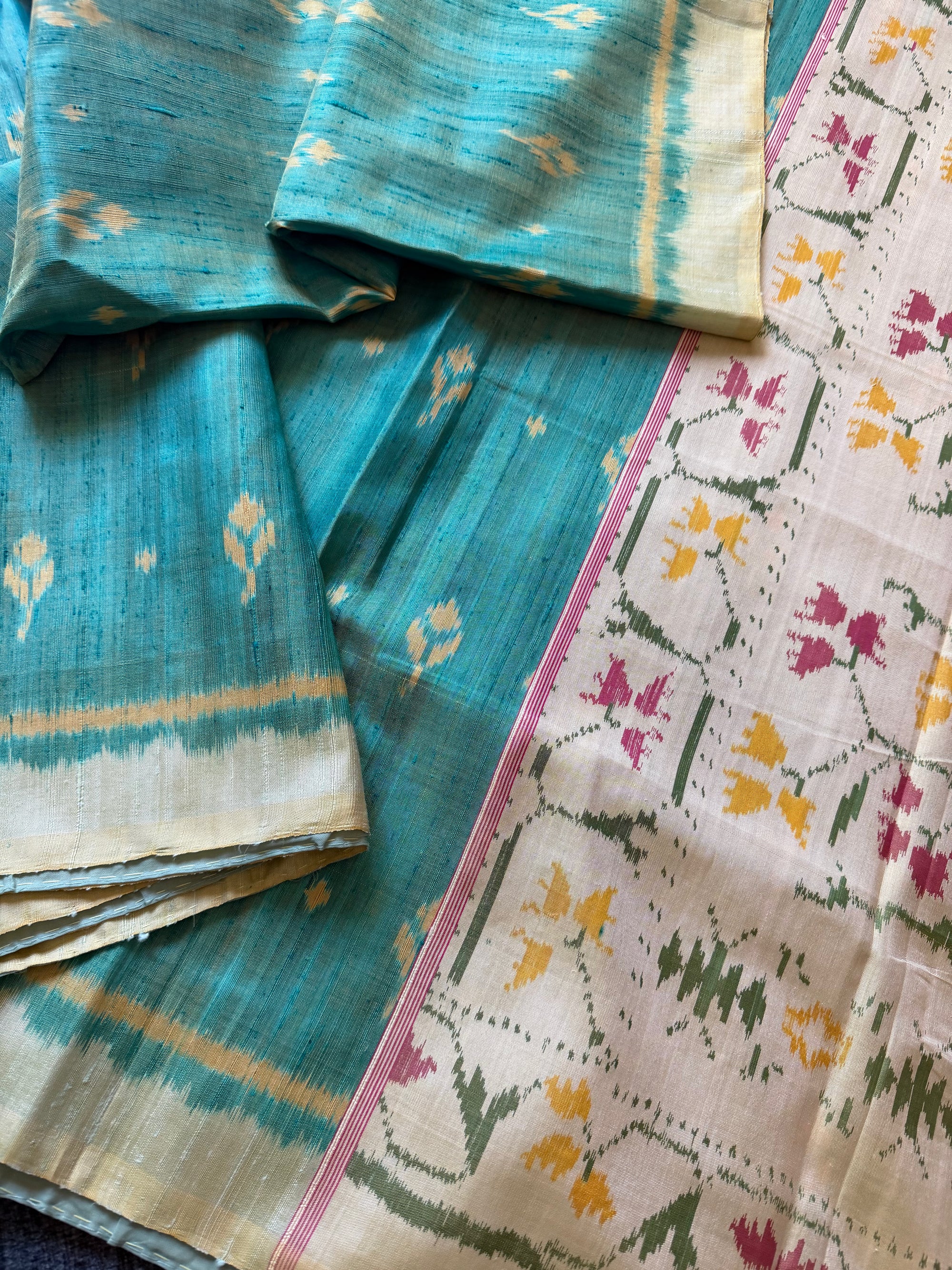 Patola Ikat Raw Silk : Aqua