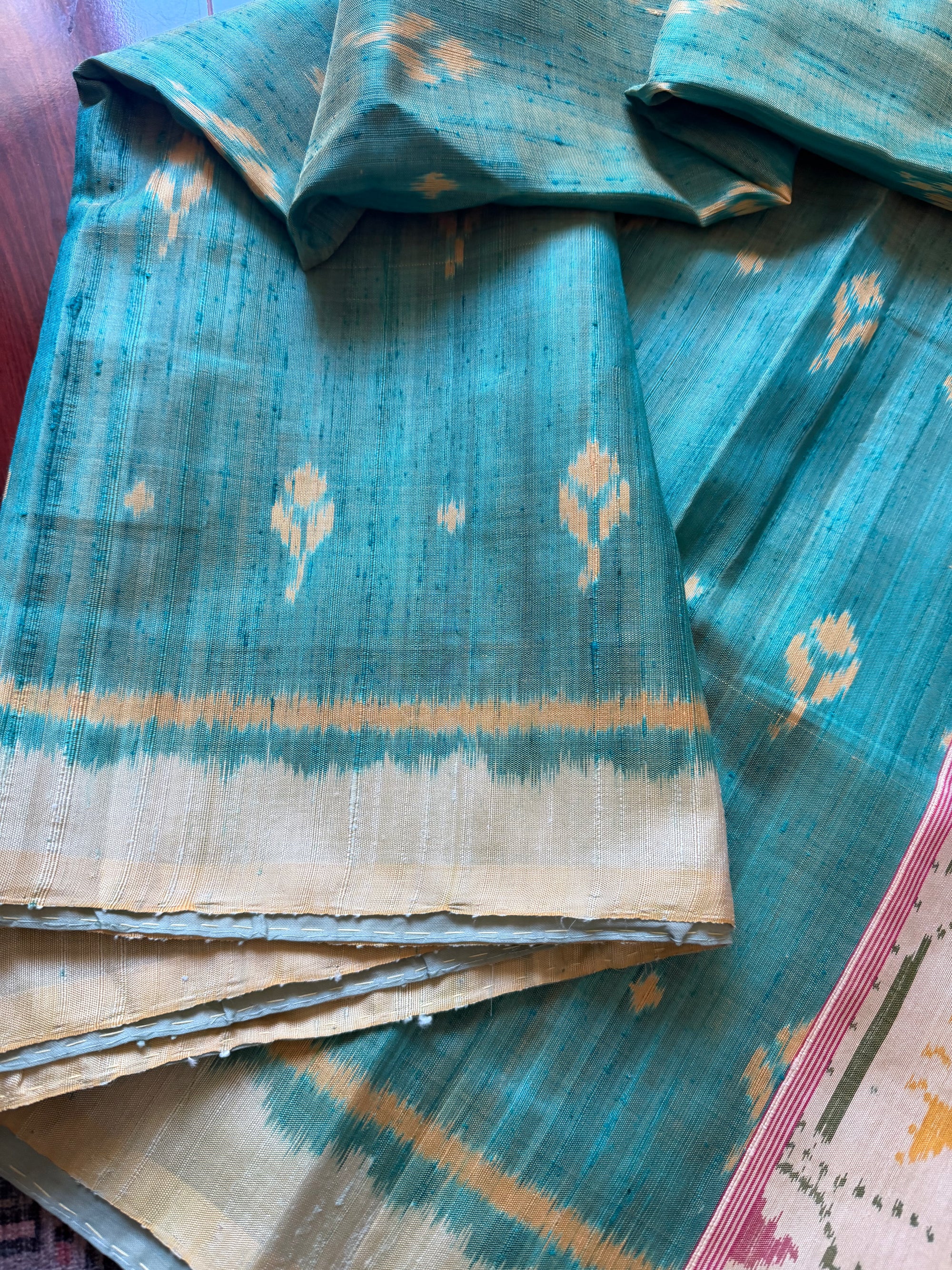 Patola Ikat Raw Silk : Aqua