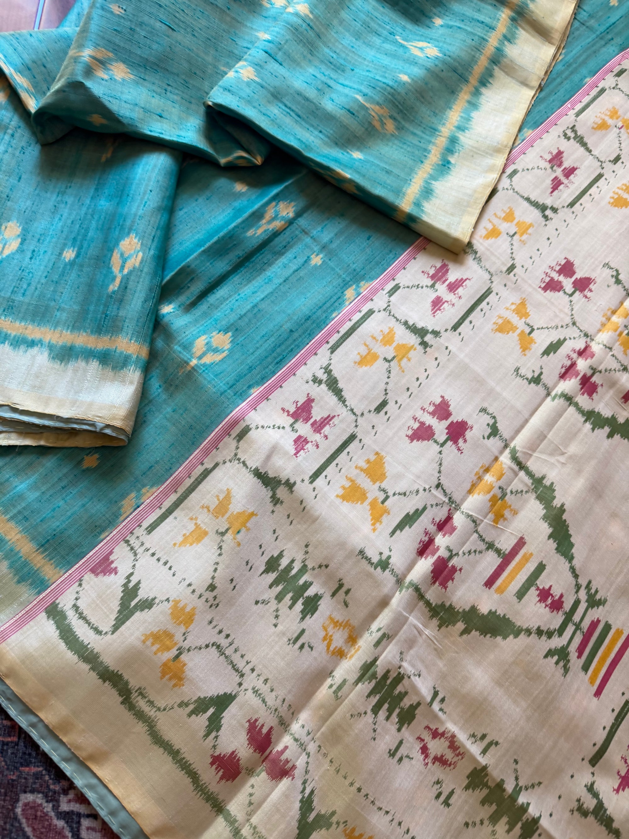 Patola Ikat Raw Silk : Aqua