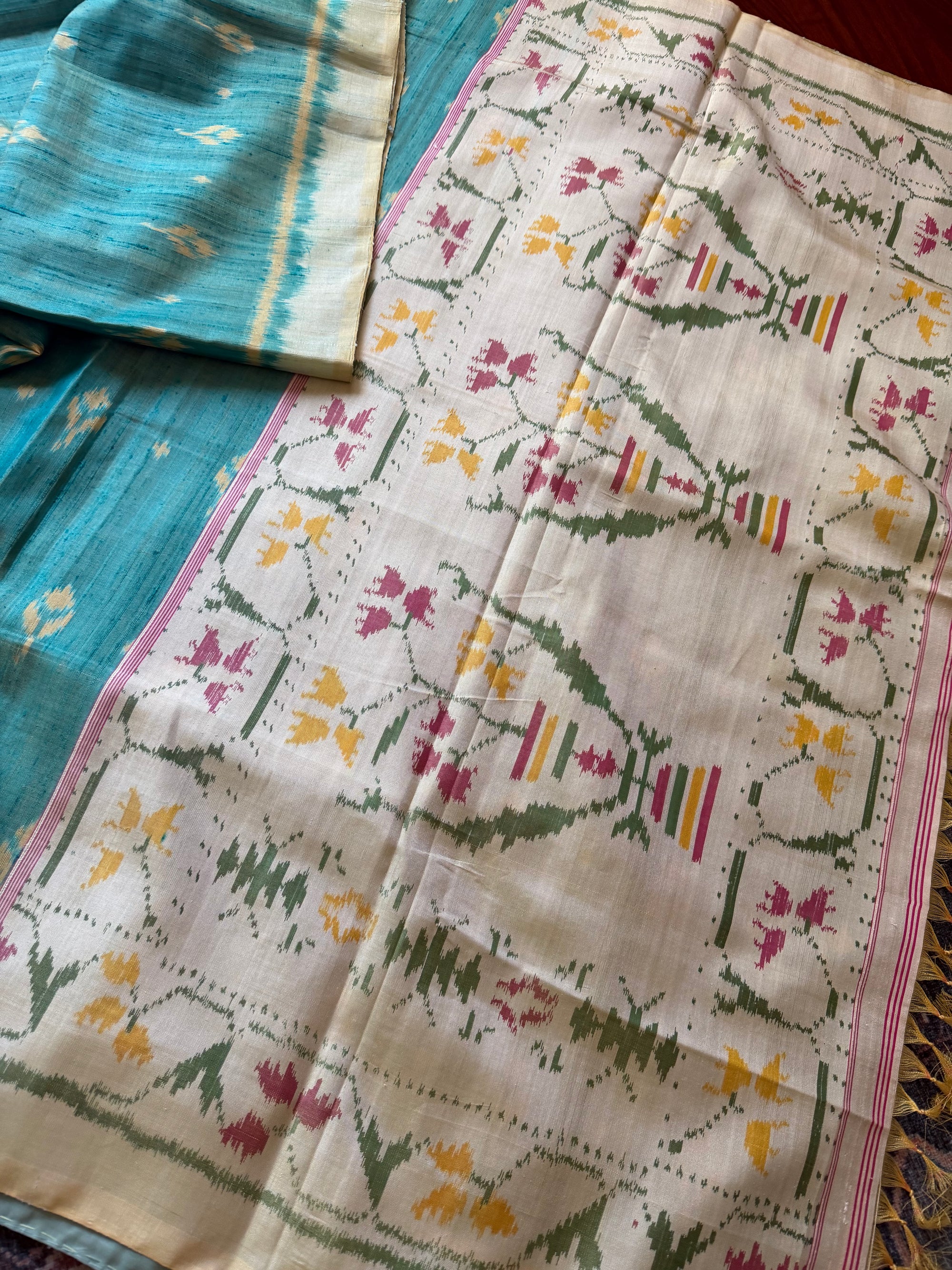 Patola Ikat Raw Silk : Aqua