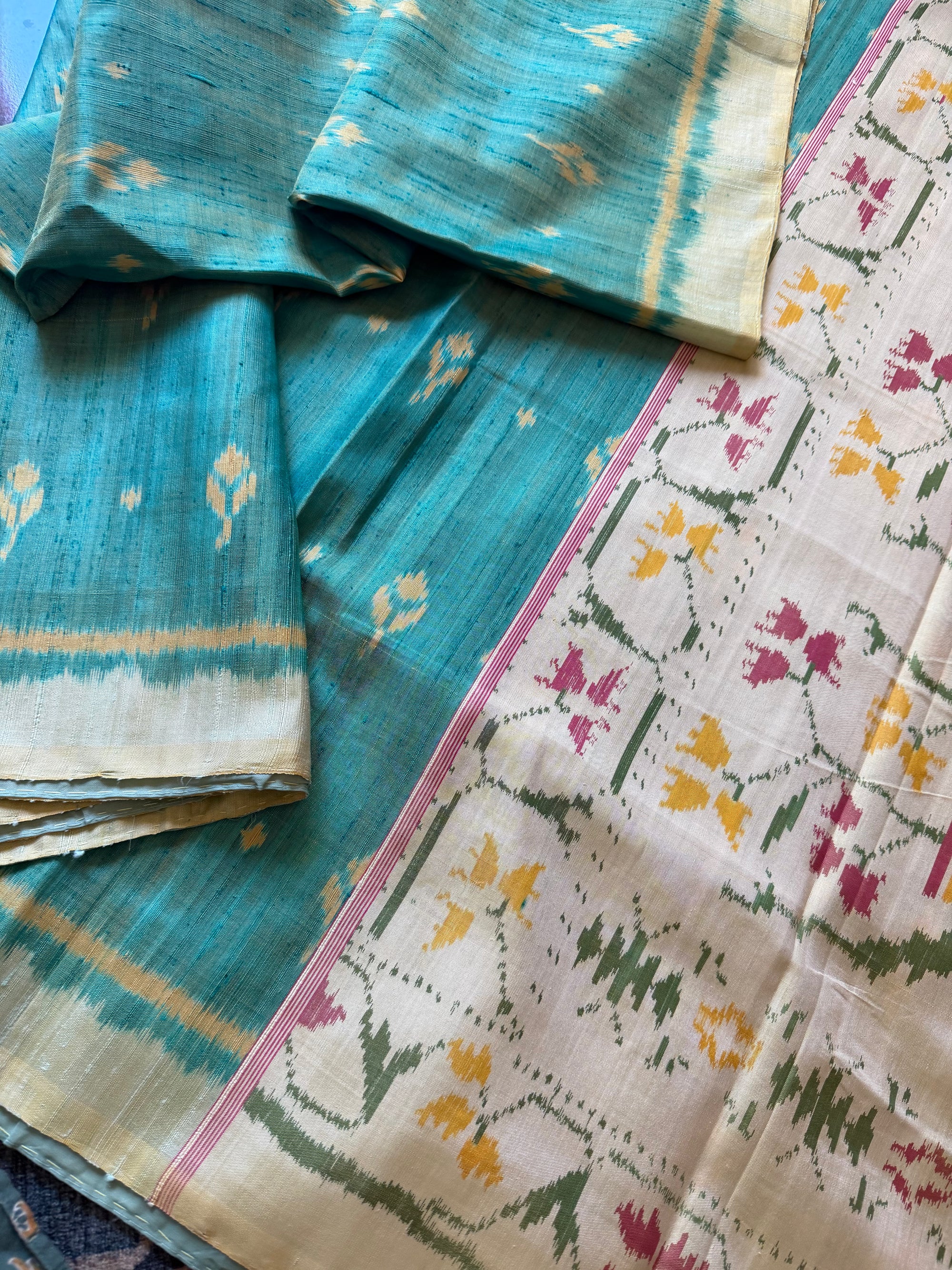 Patola Ikat Raw Silk : Aqua