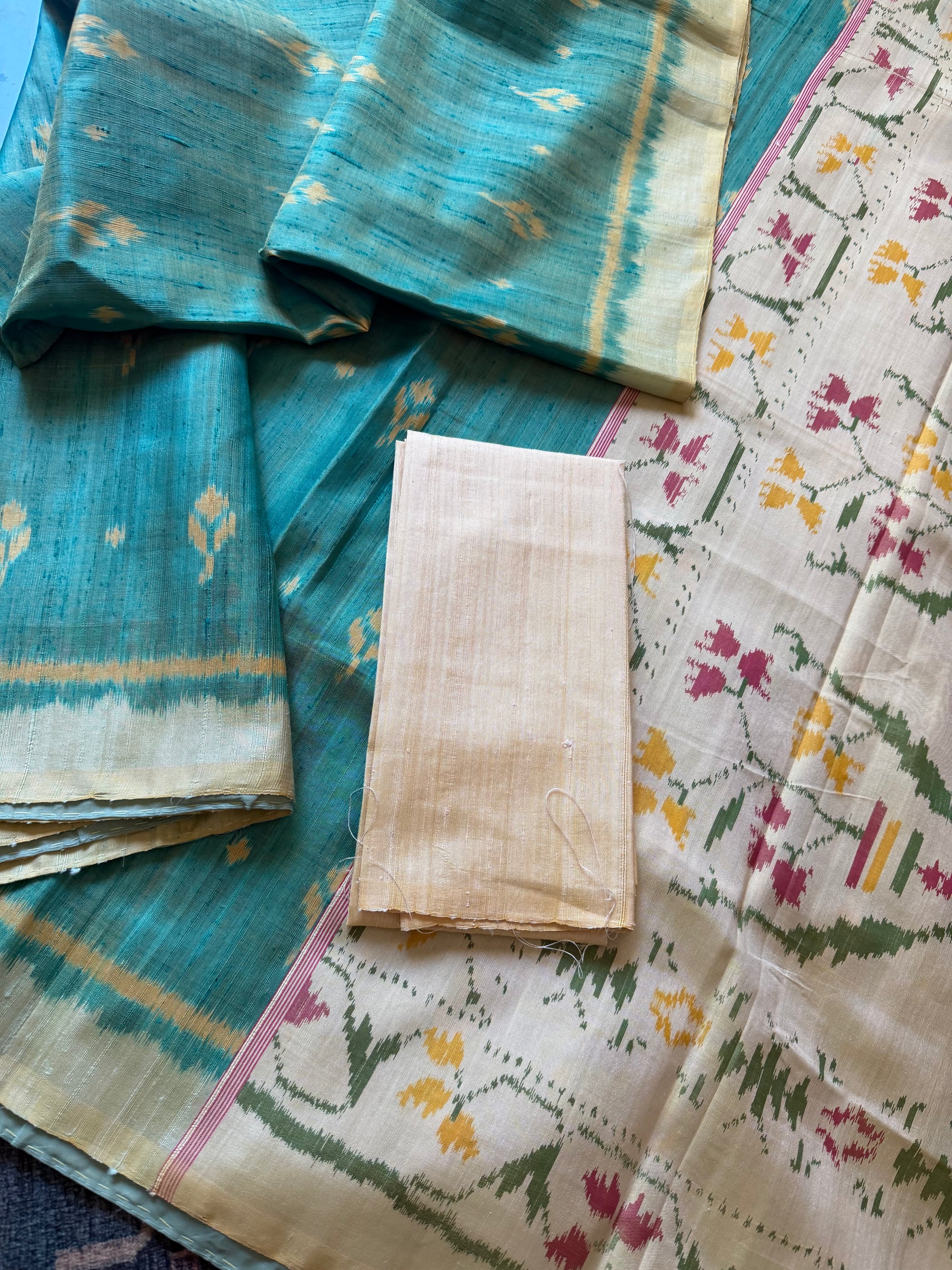 Patola Ikat Raw Silk : Aqua
