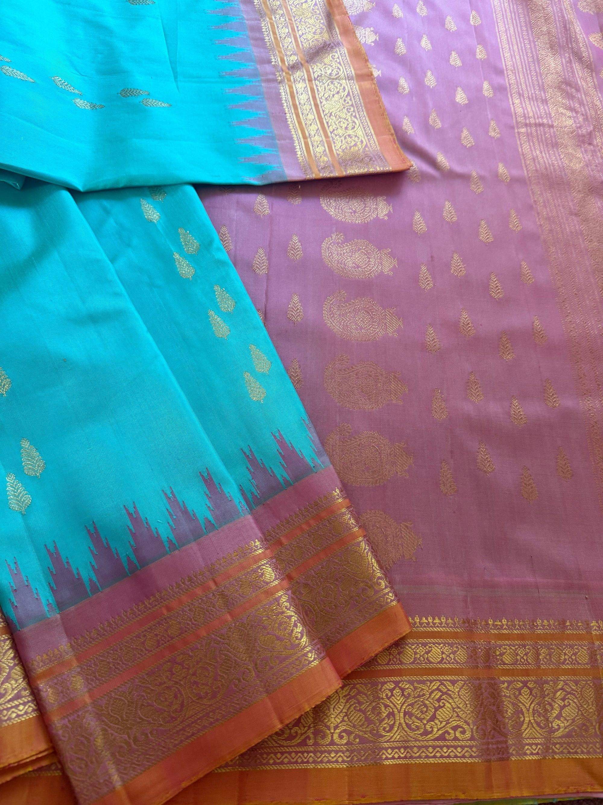 Kuttu Gadwal Silk :Jewel tone Blue  + Mauve
