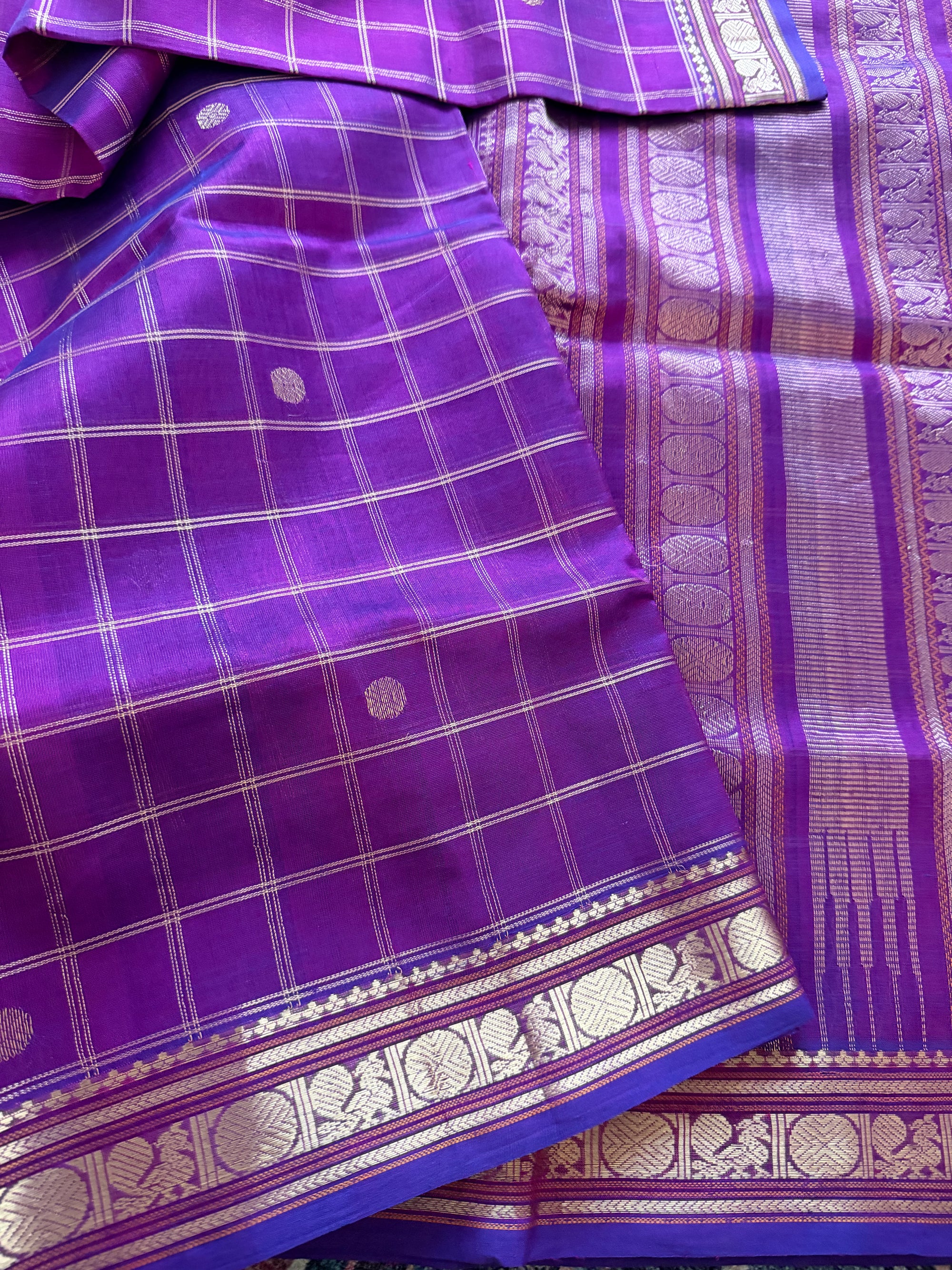 Silk Cotton :  Pink Purple with Zari kattam