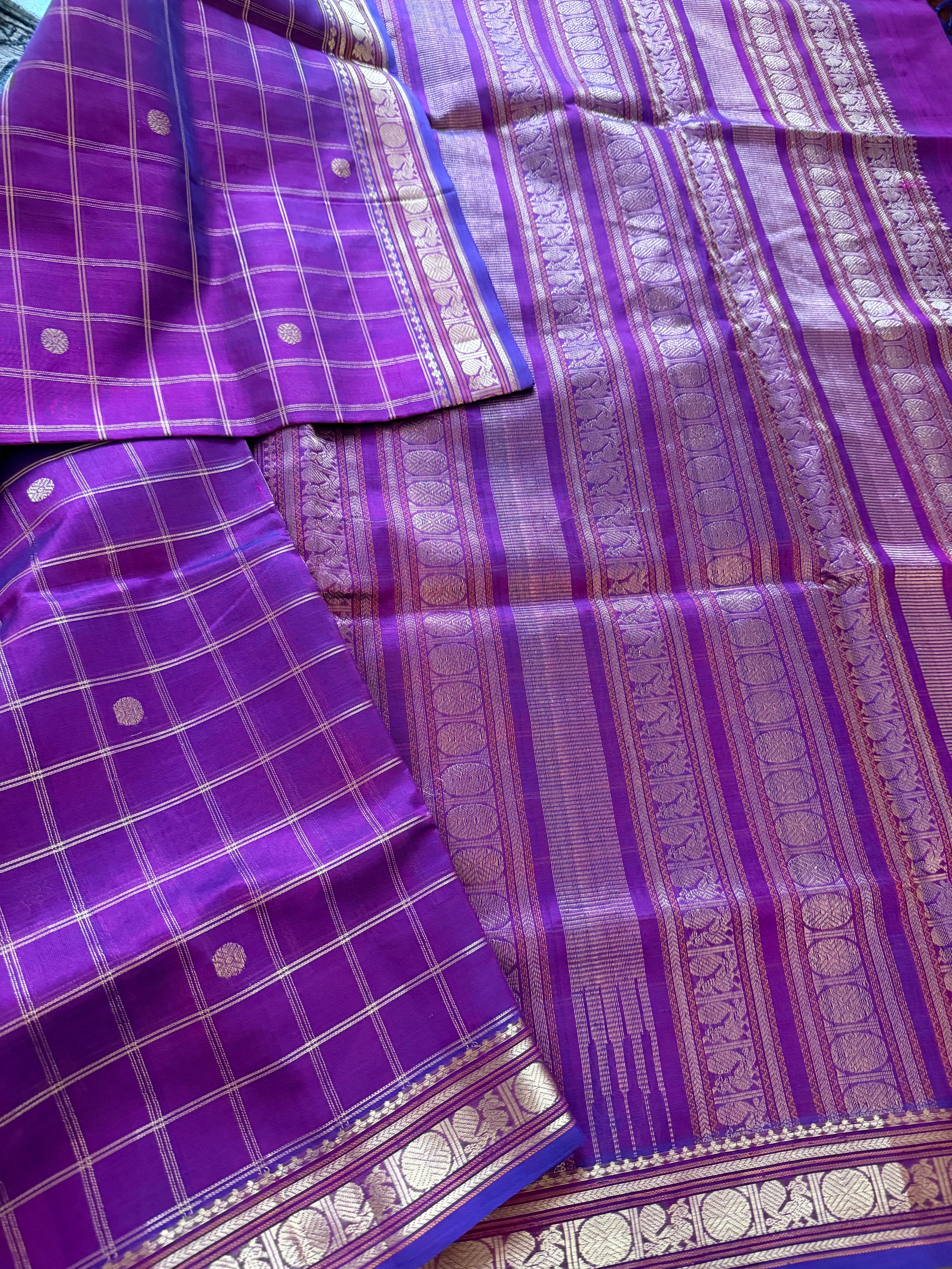 Silk Cotton :  Pink Purple with Zari kattam