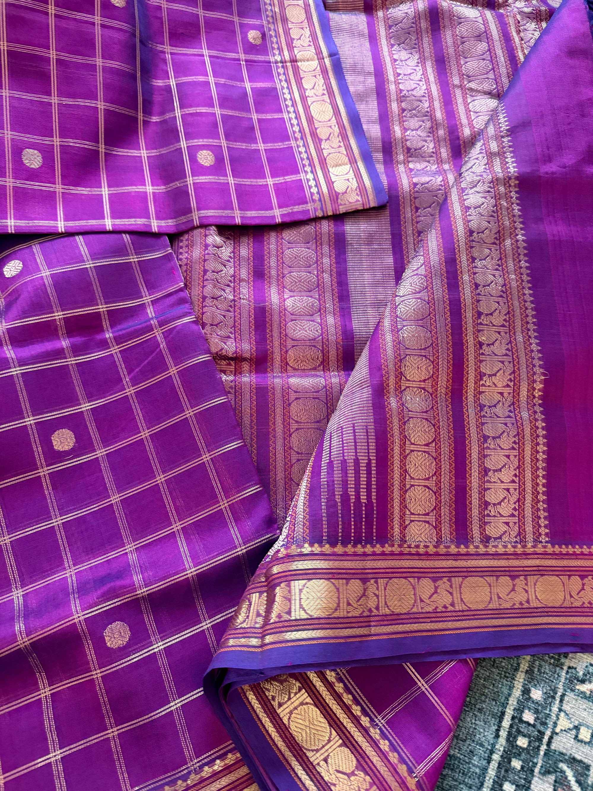 Silk Cotton :  Pink Purple with Zari kattam