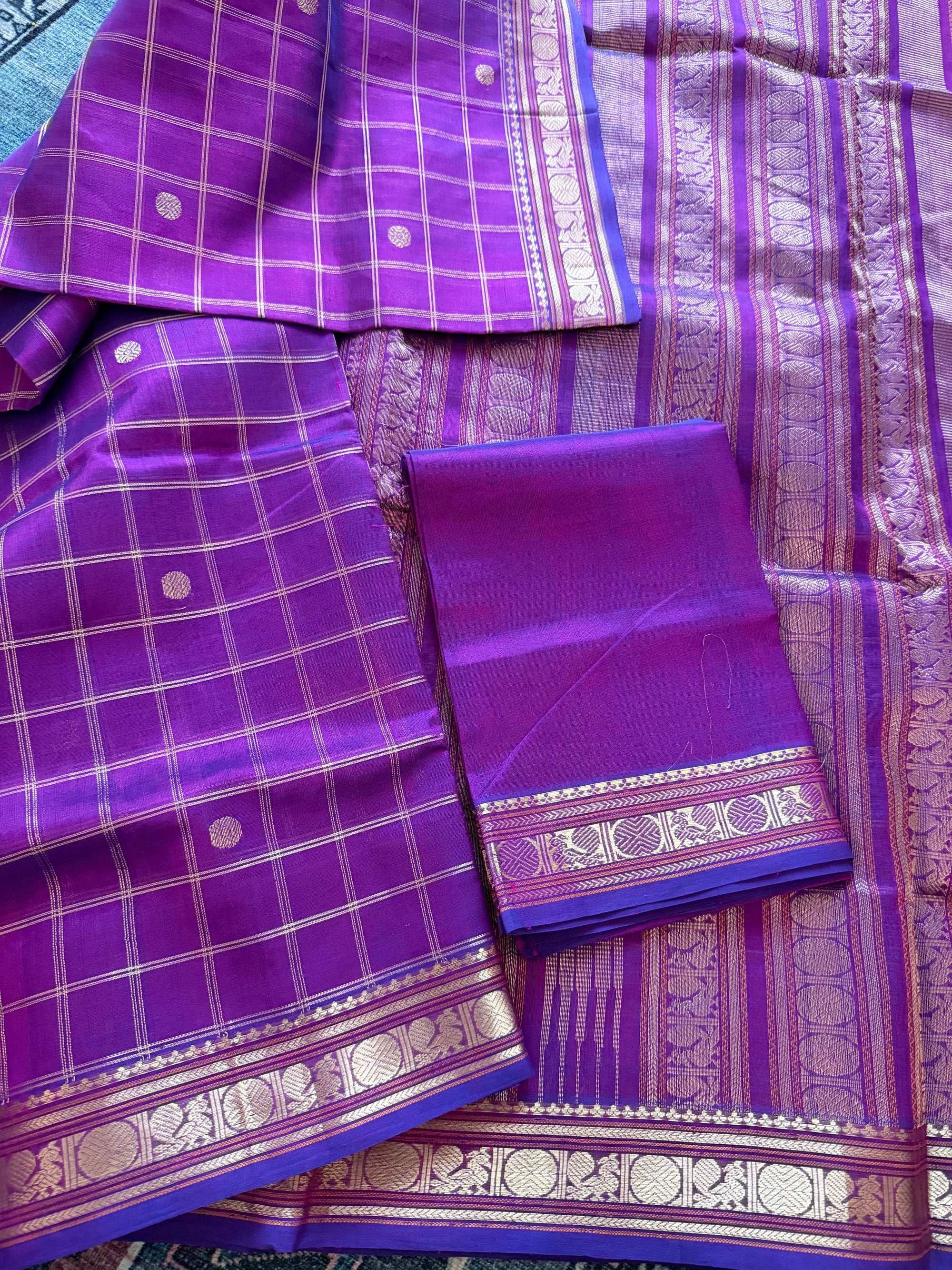 Silk Cotton :  Pink Purple with Zari kattam
