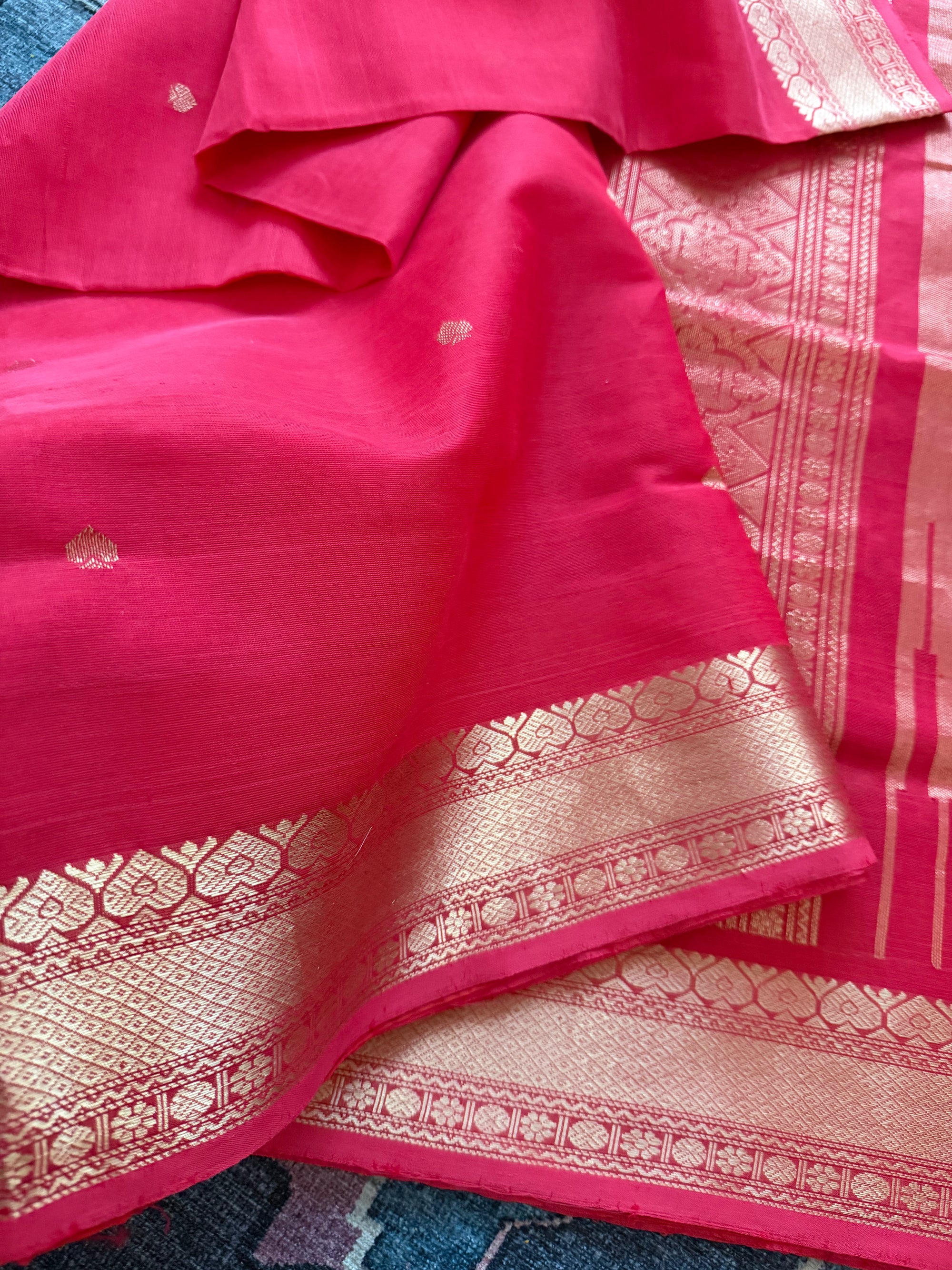 Silk Cotton :  Reddish Pink Self borders