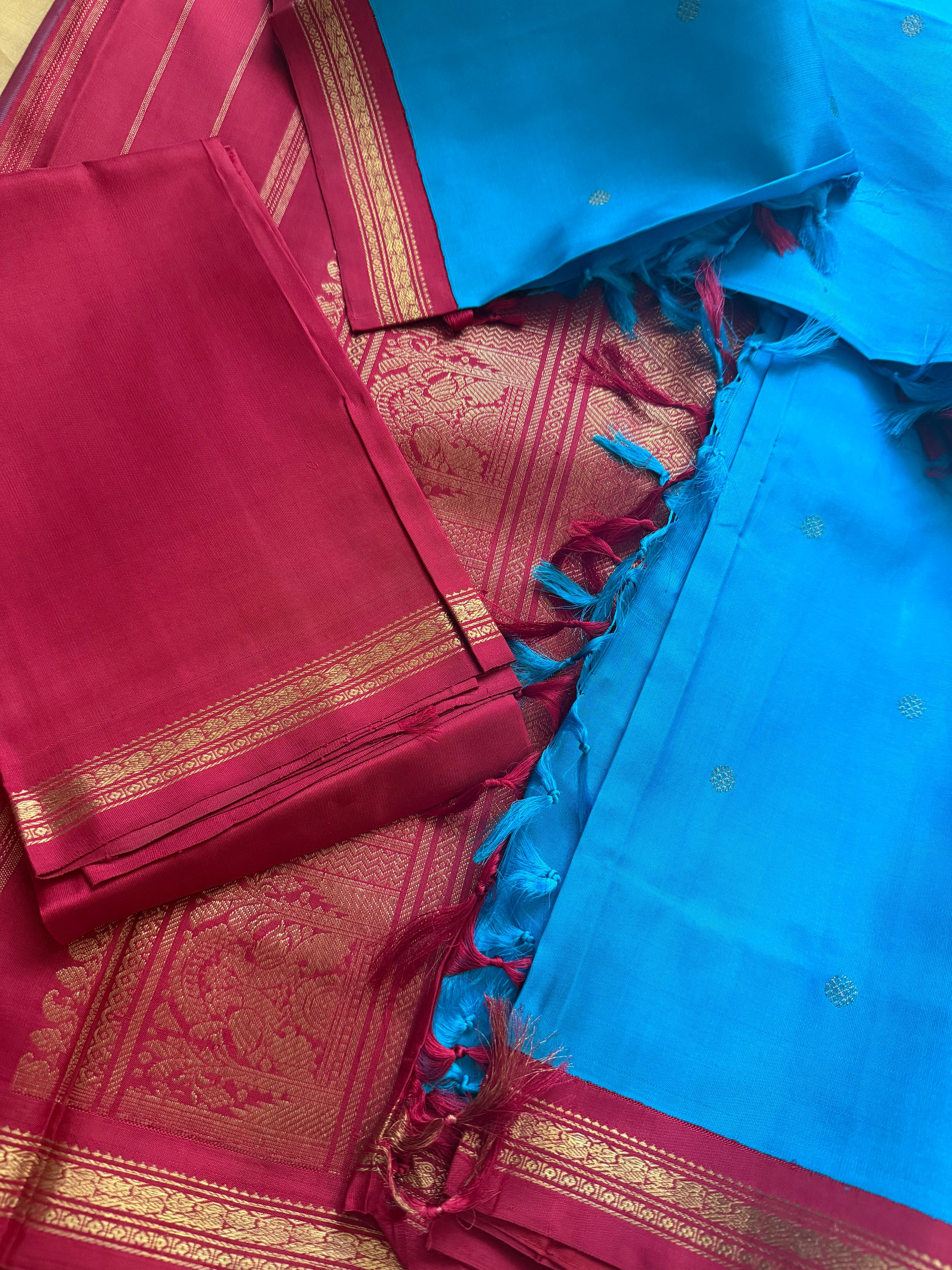 MYTHILI:  Korvai Kanjivaram Silk (Mustard Yellow + Coffee brown)