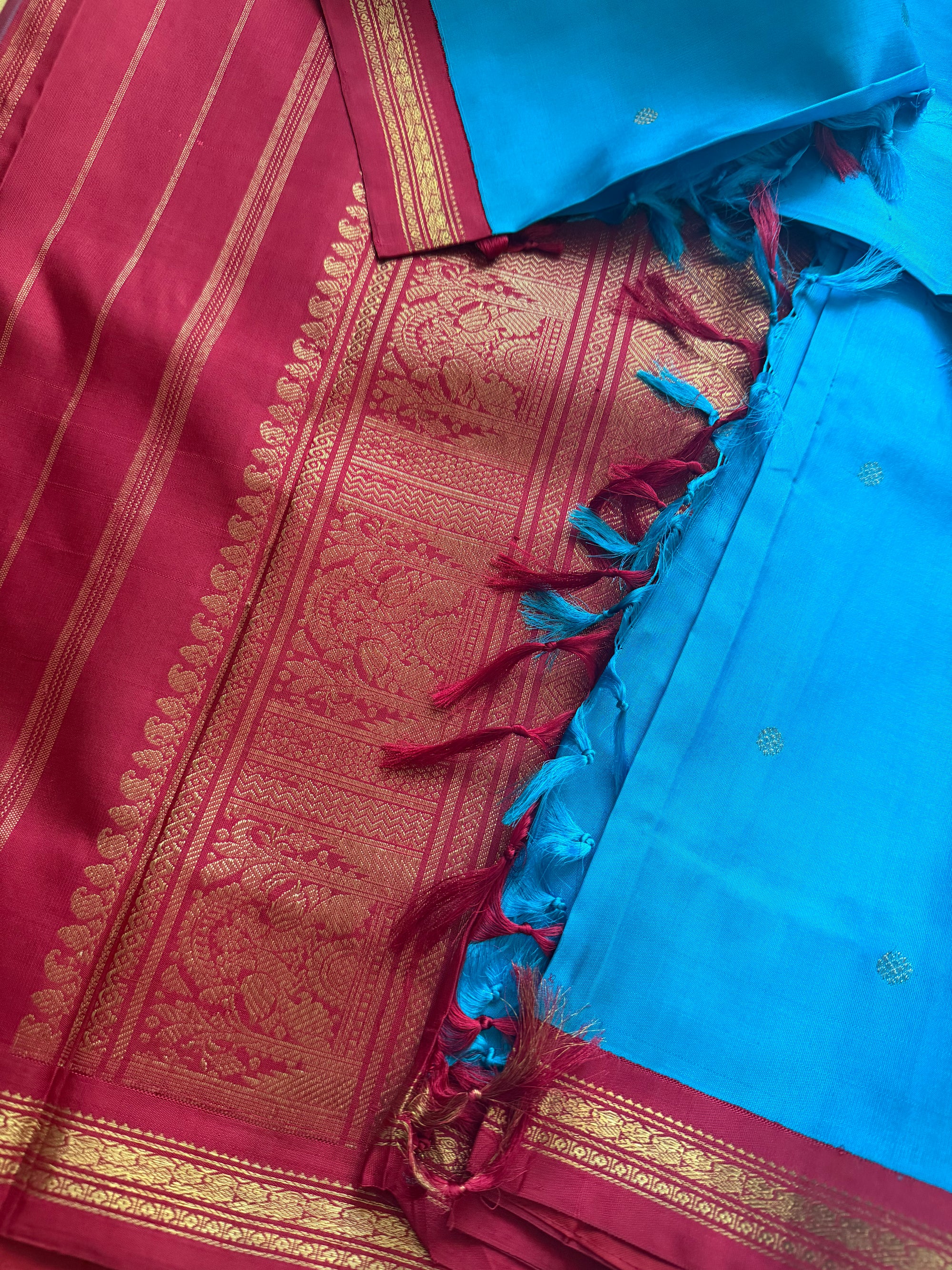 MYTHILI:  Korvai Kanjivaram Silk (Mustard Yellow + Coffee brown)