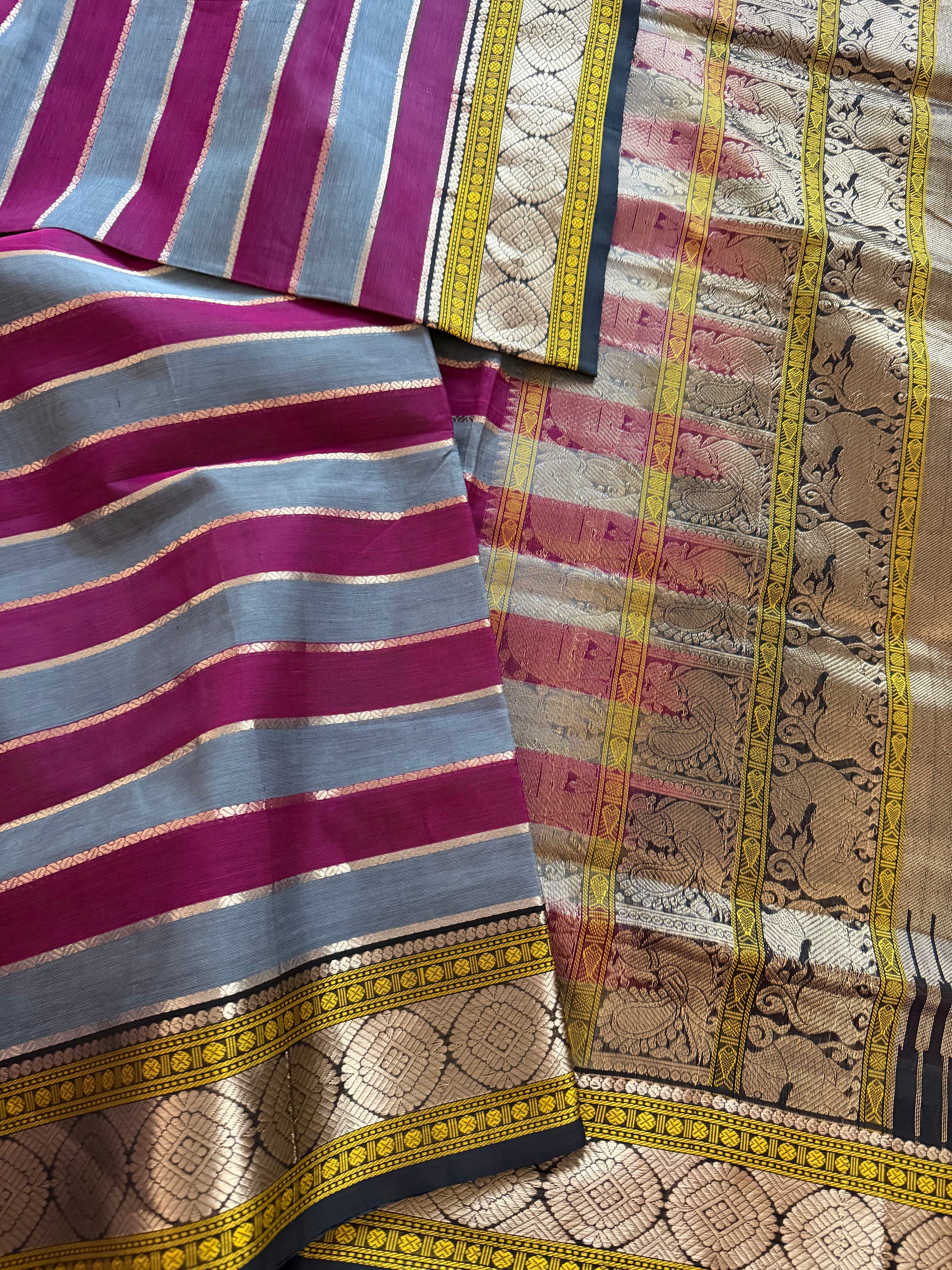 Silk Cotton :  Grey , Purple &amp; Black