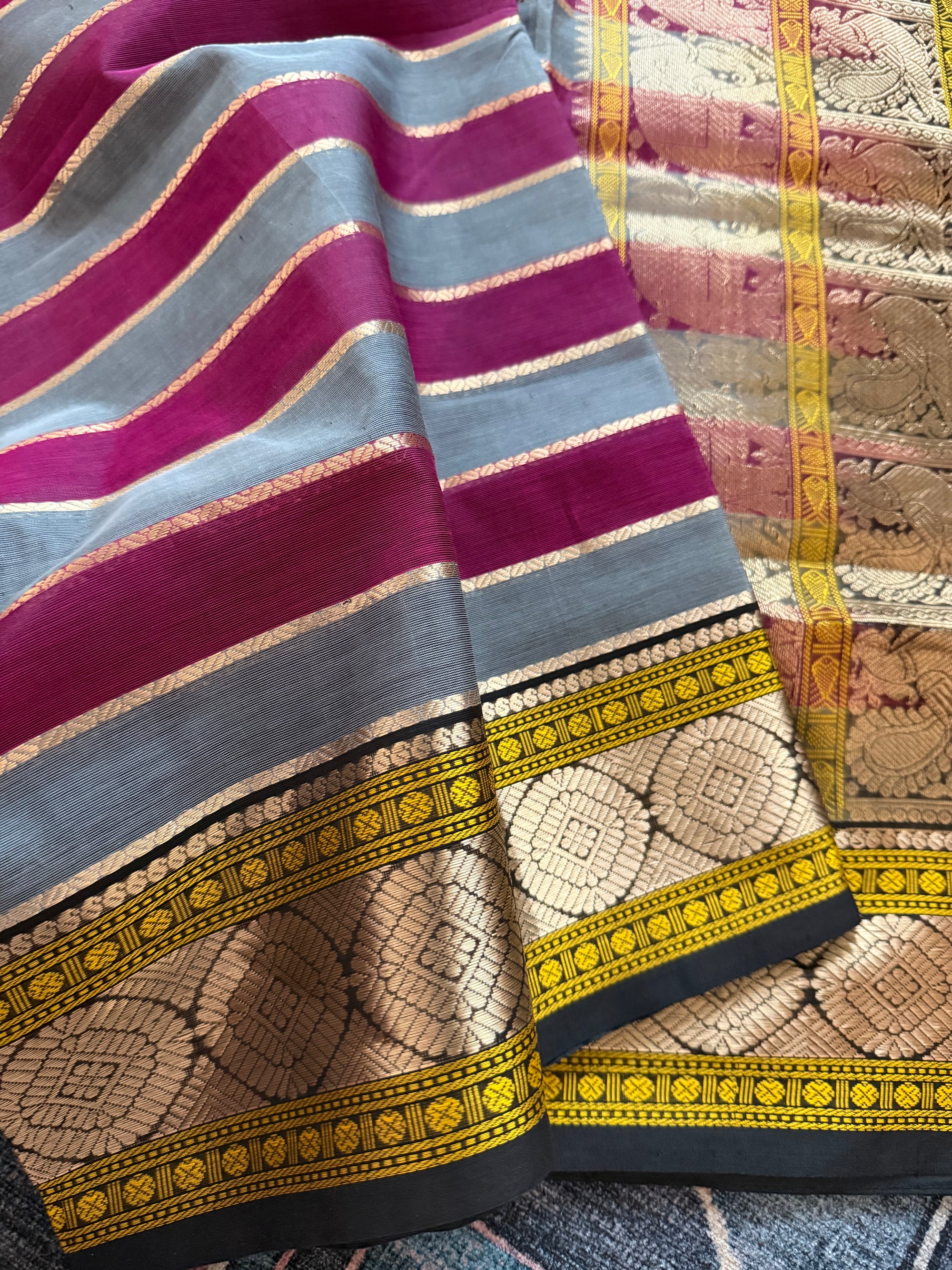 Silk Cotton :  Grey , Purple &amp; Black