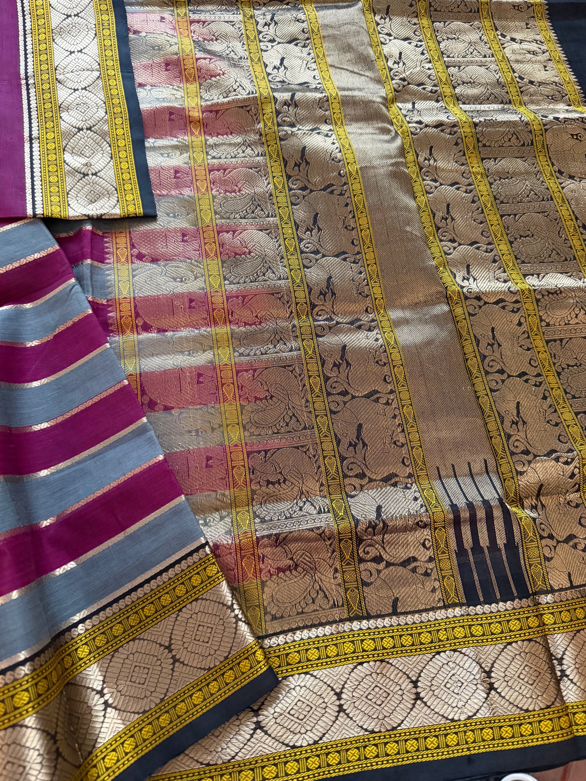 Silk Cotton :  Grey , Purple &amp; Black