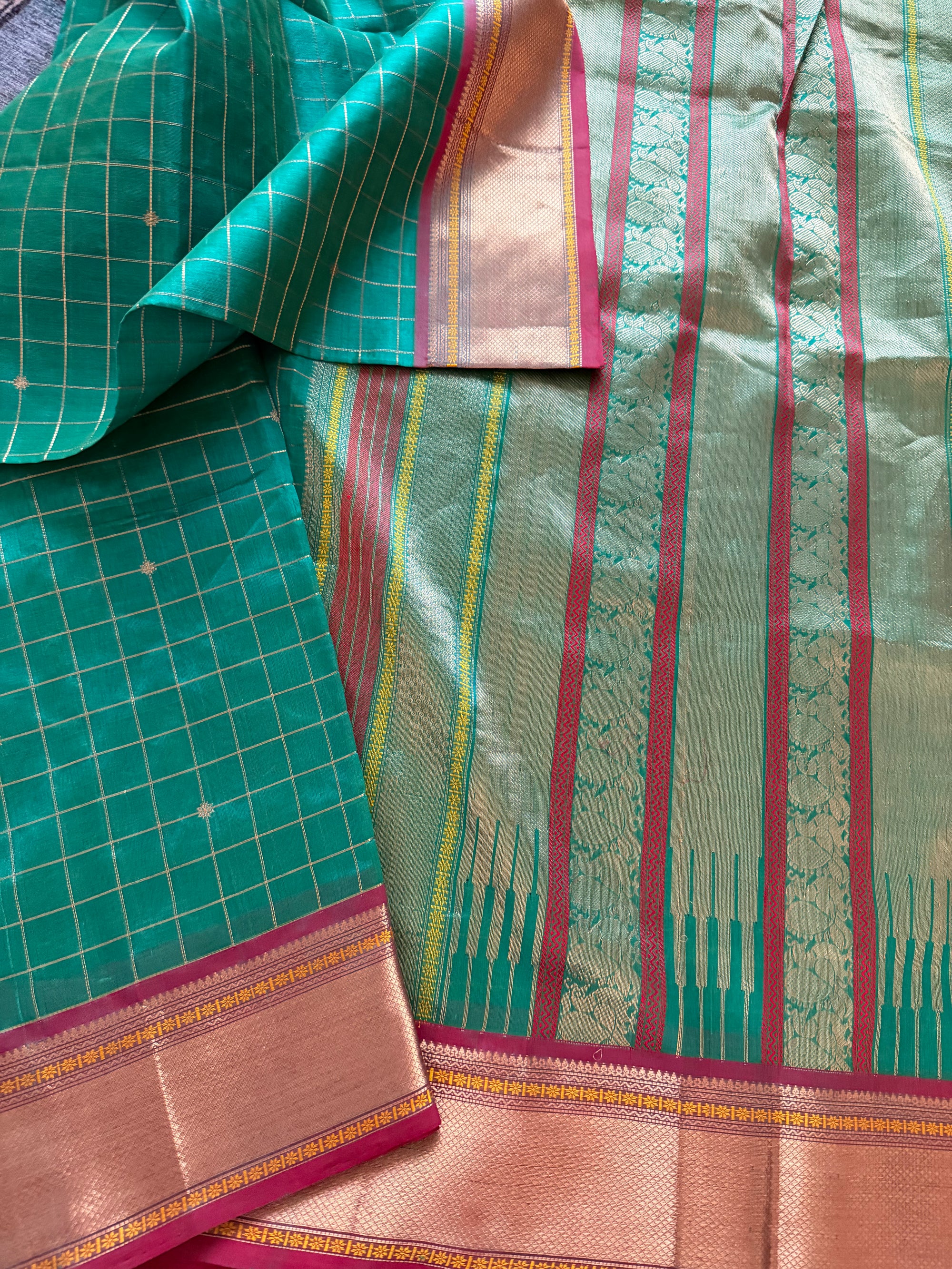 Silk Cotton :  Rama green + Rust