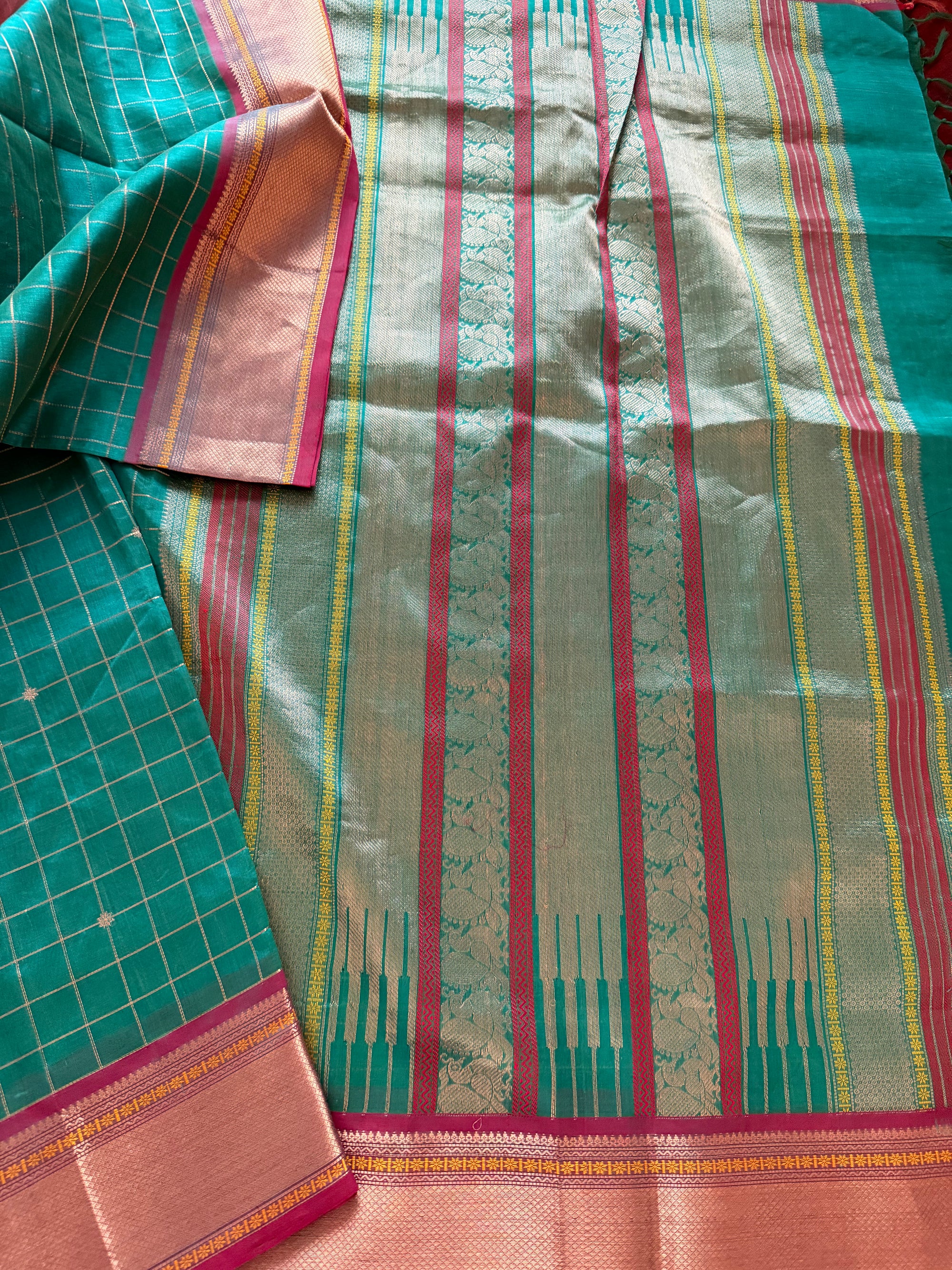 Silk Cotton :  Rama green + Rust