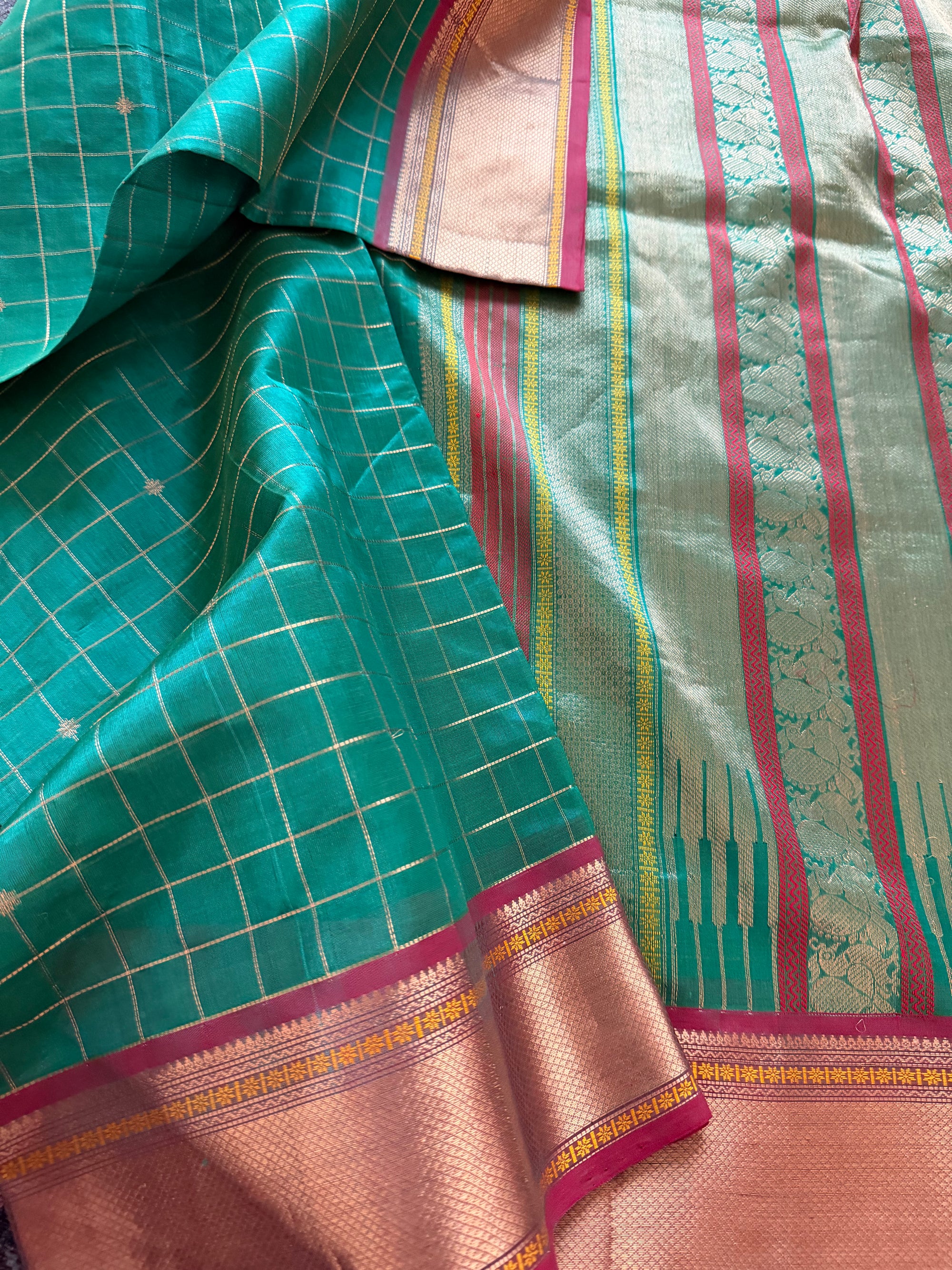Silk Cotton :  Rama green + Rust