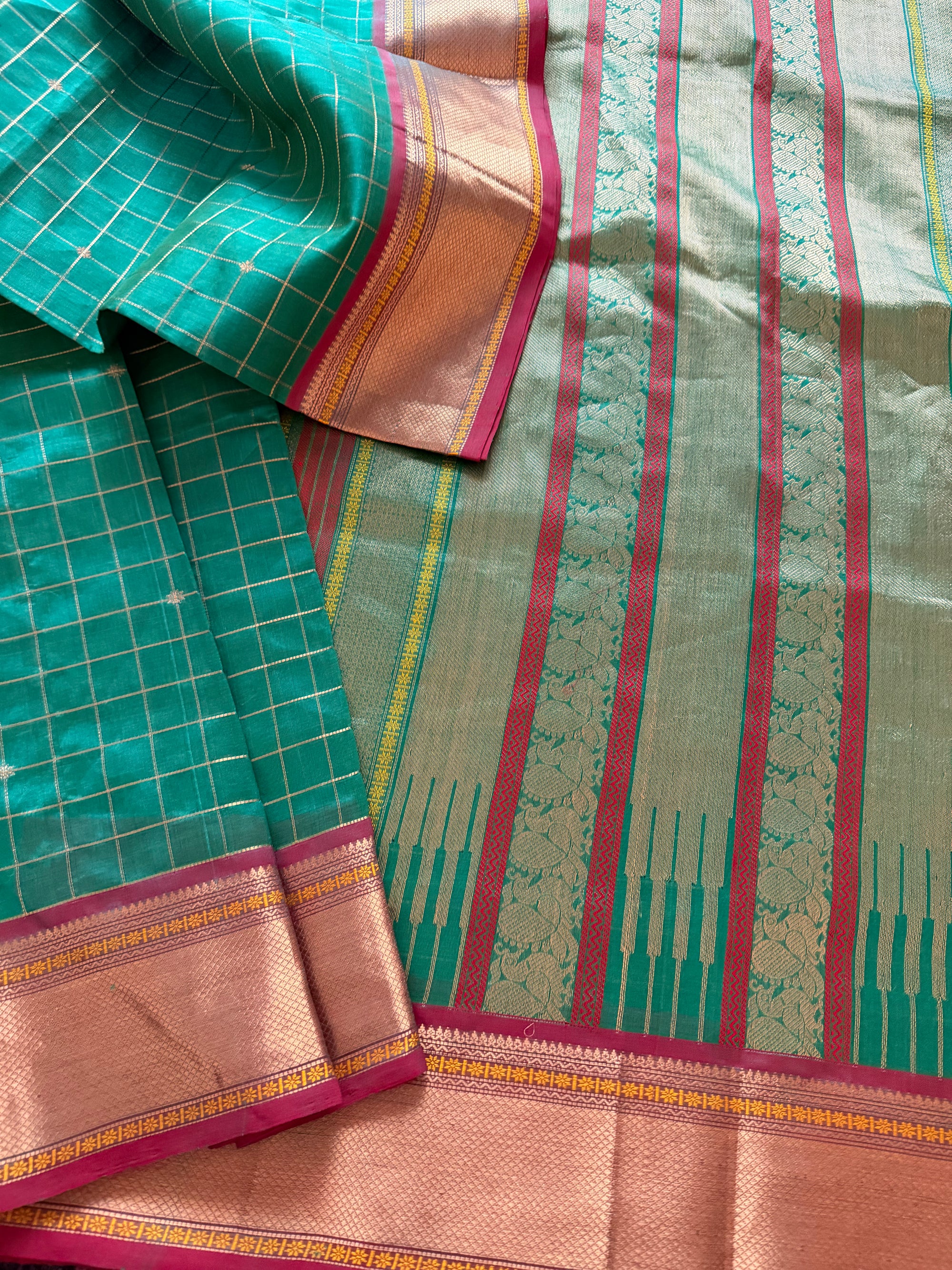 Silk Cotton :  Rama green + Rust