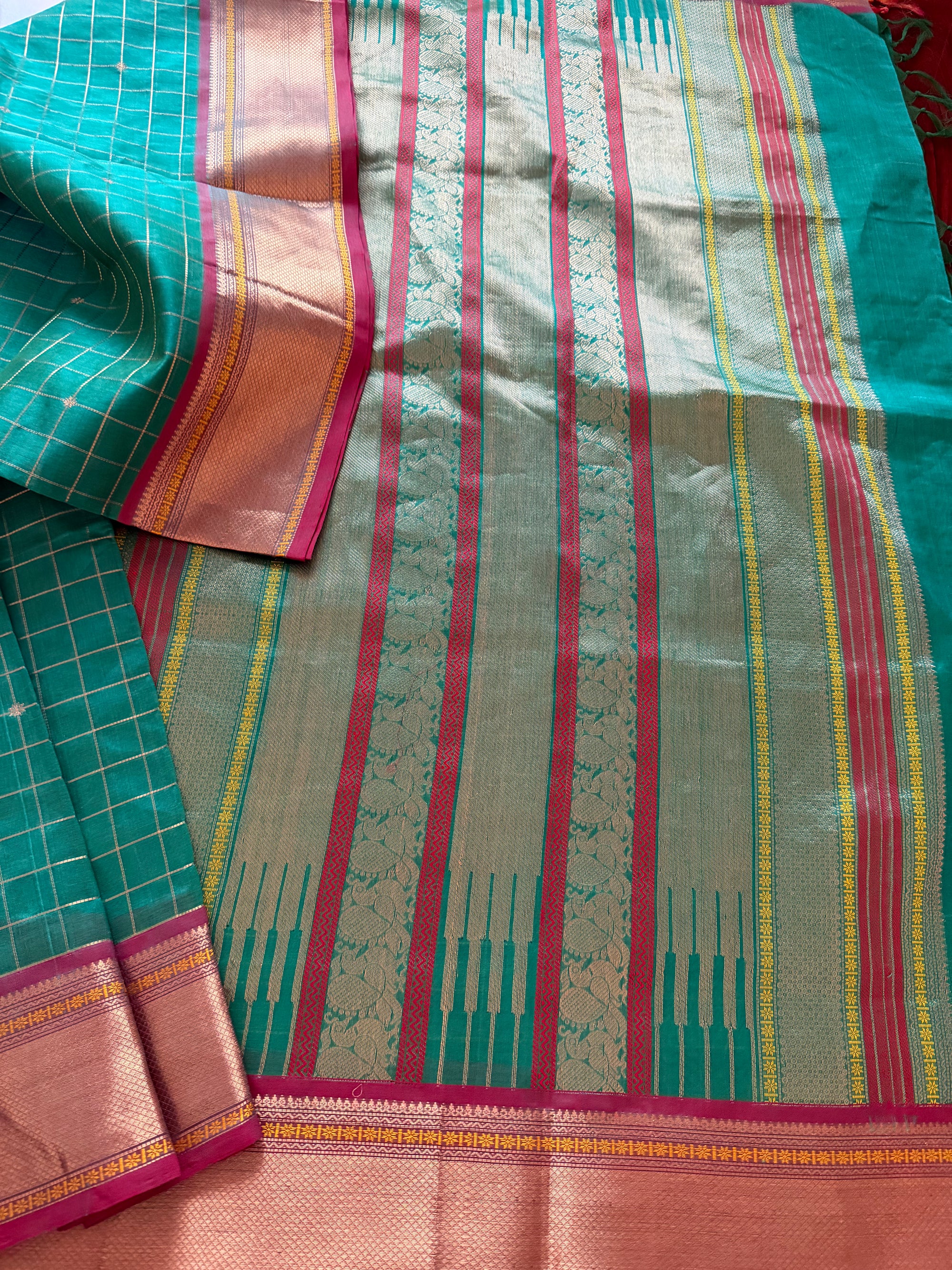 Silk Cotton :  Rama green + Rust