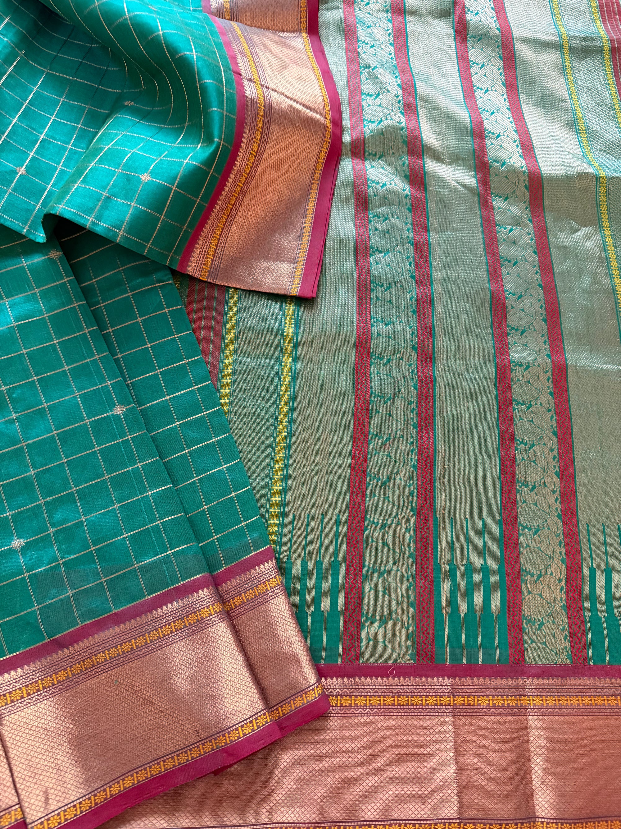Silk Cotton :  Rama green + Rust
