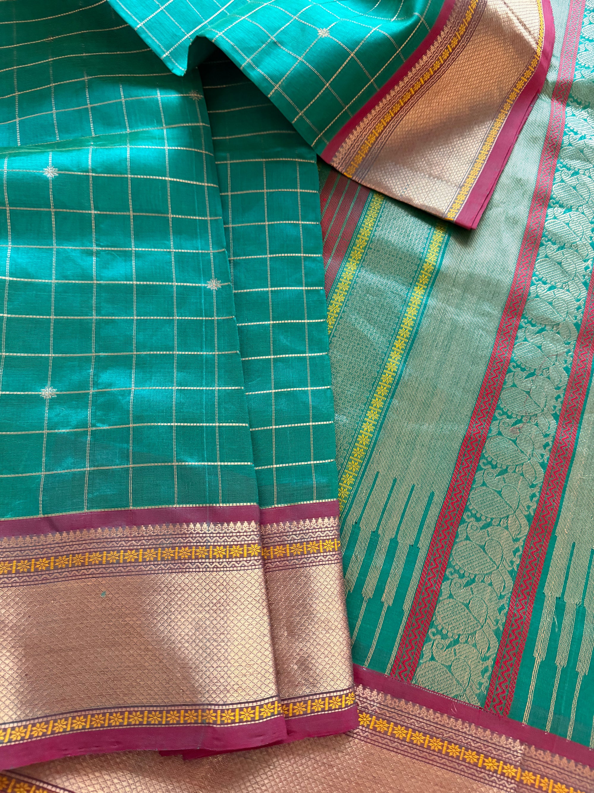 Silk Cotton :  Rama green + Rust