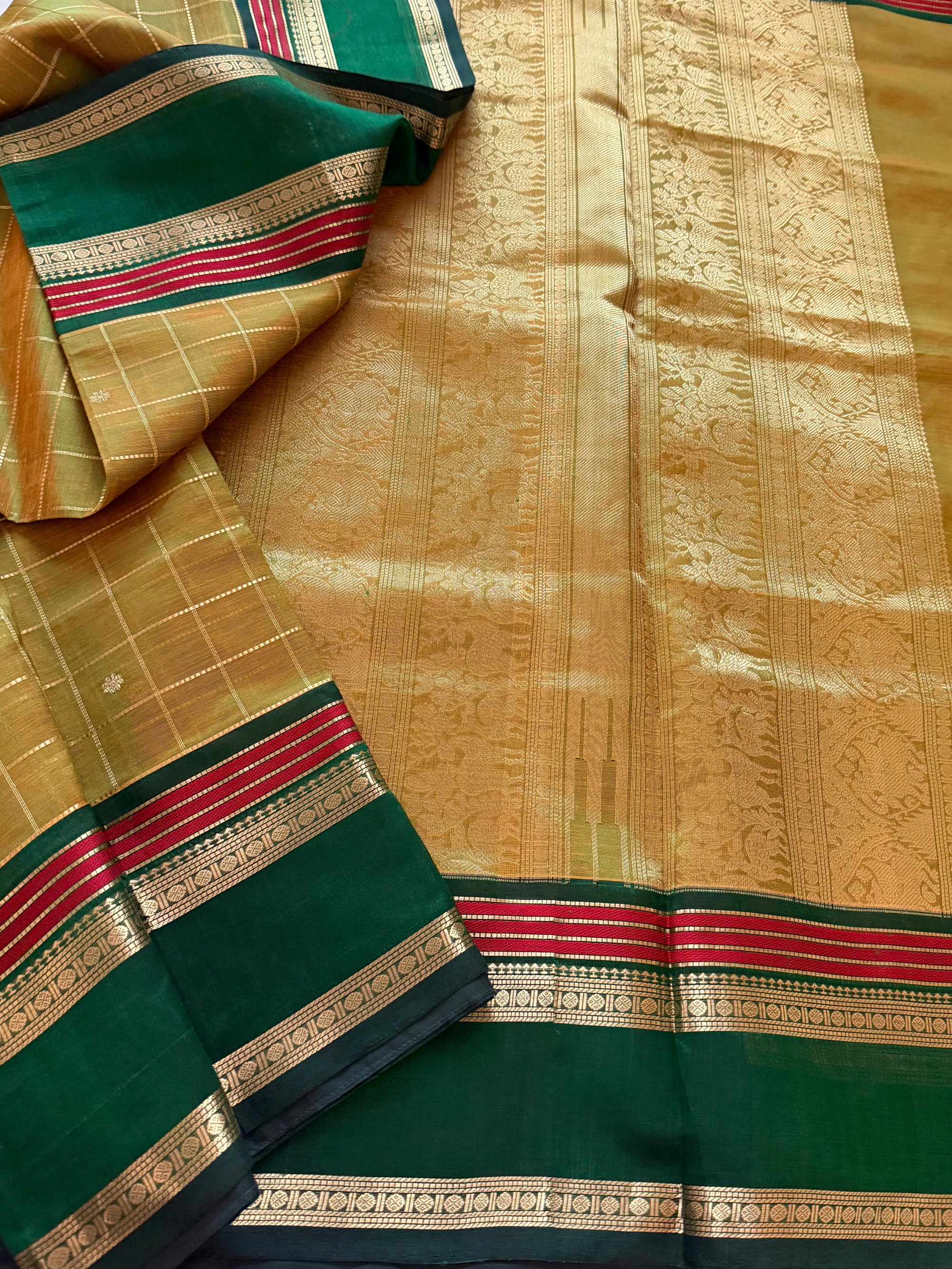 Silk Cotton :  Olive Green on Green