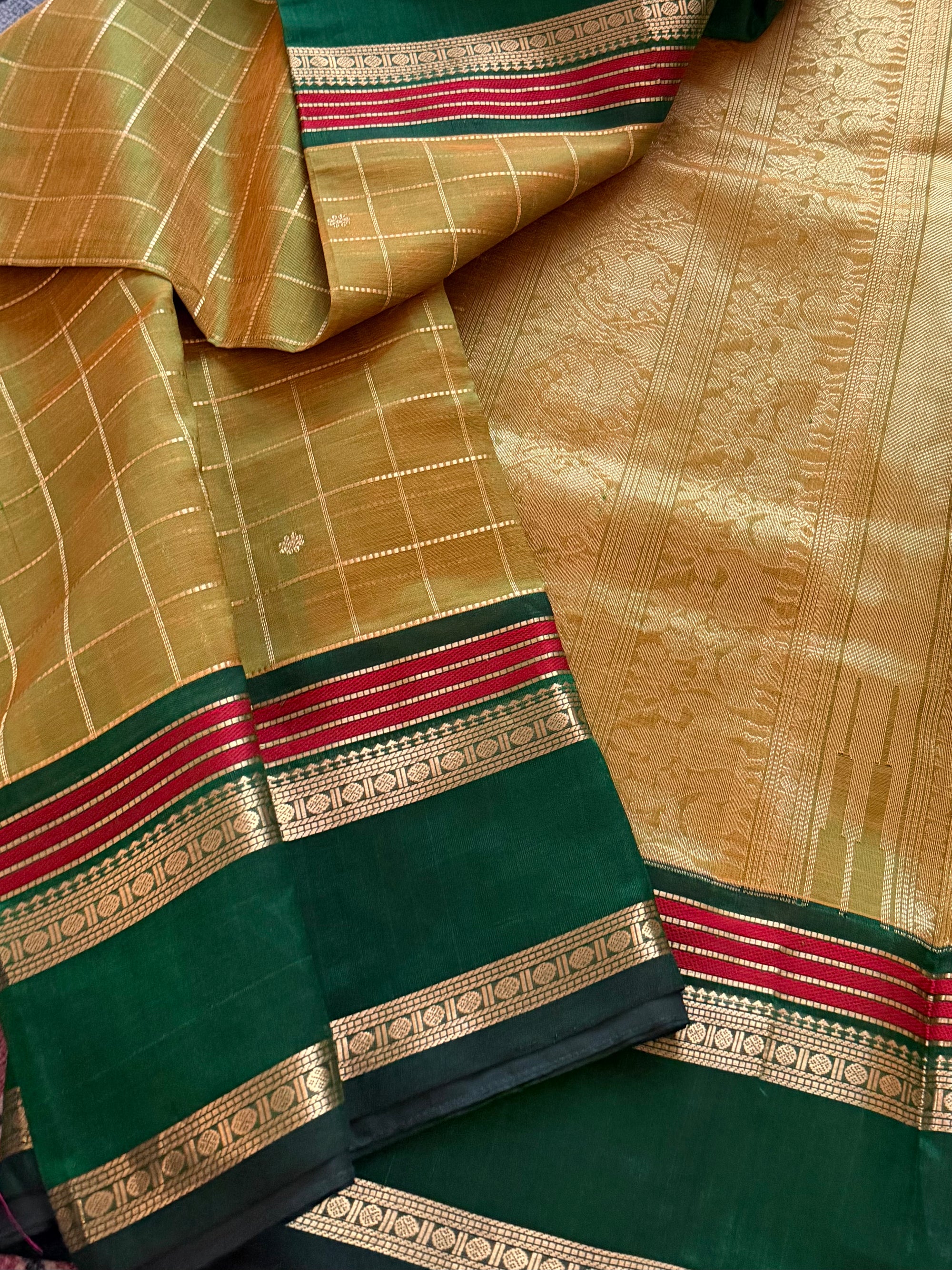 Silk Cotton :  Olive Green on Green