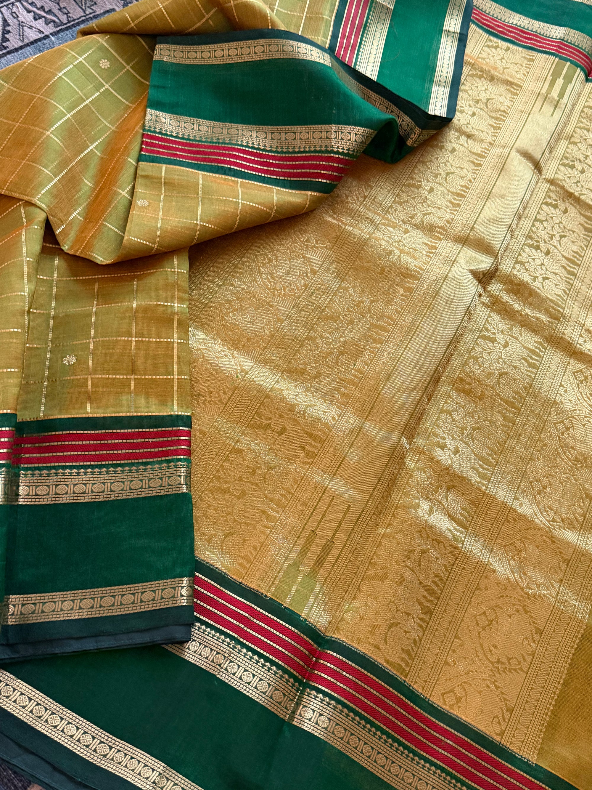 Silk Cotton :  Olive Green on Green