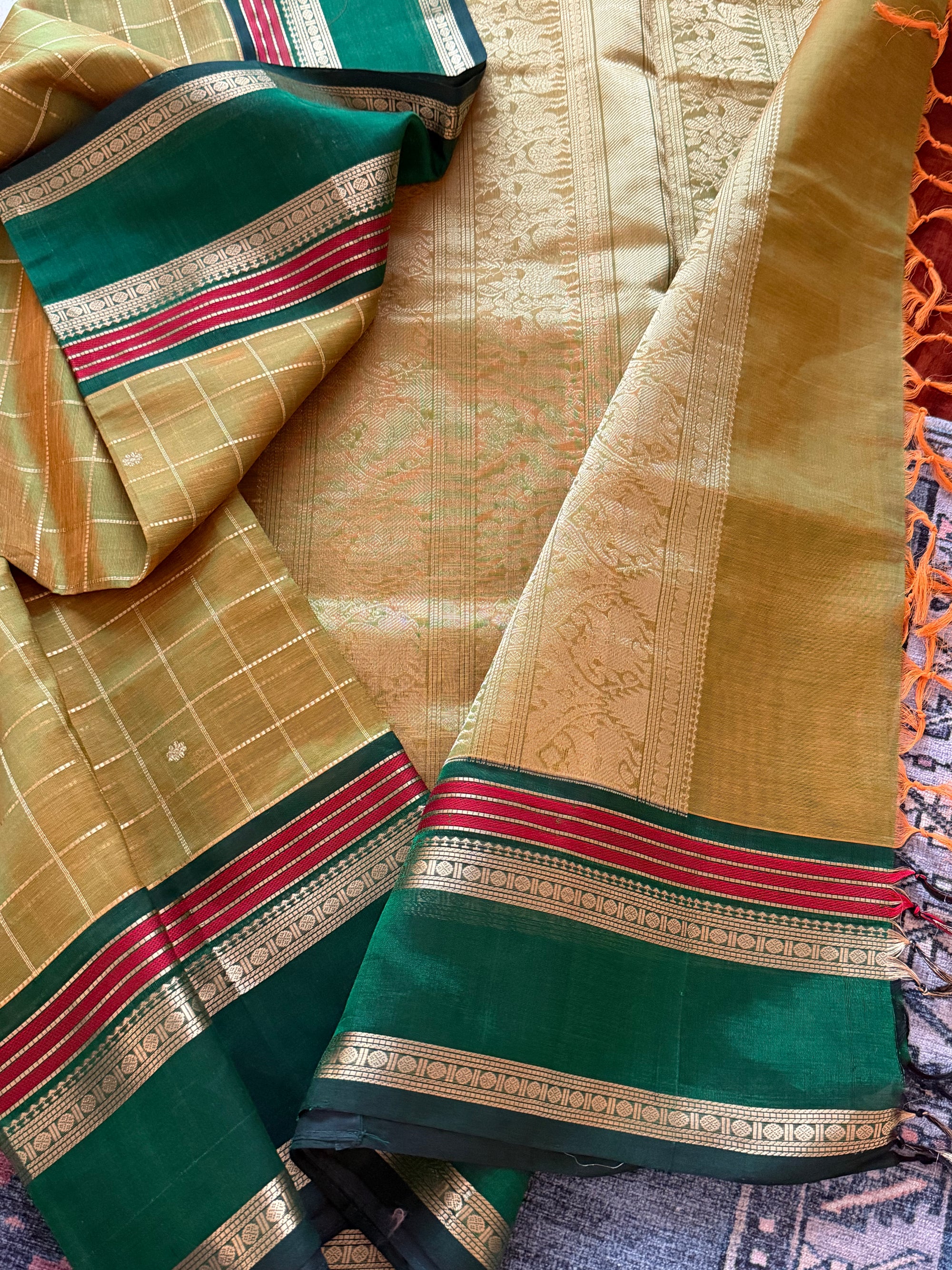 Silk Cotton :  Olive Green on Green