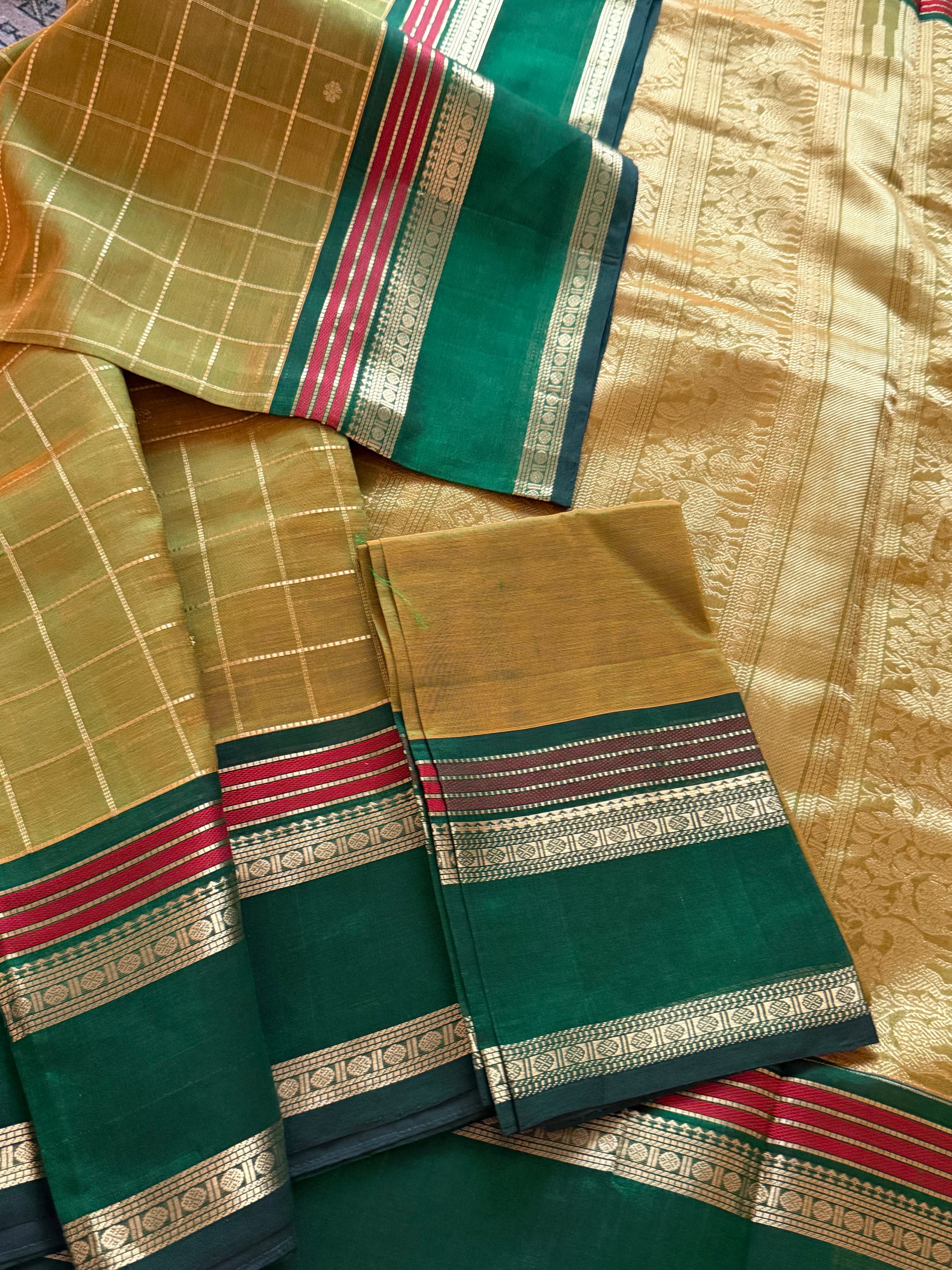 Silk Cotton :  Olive Green on Green