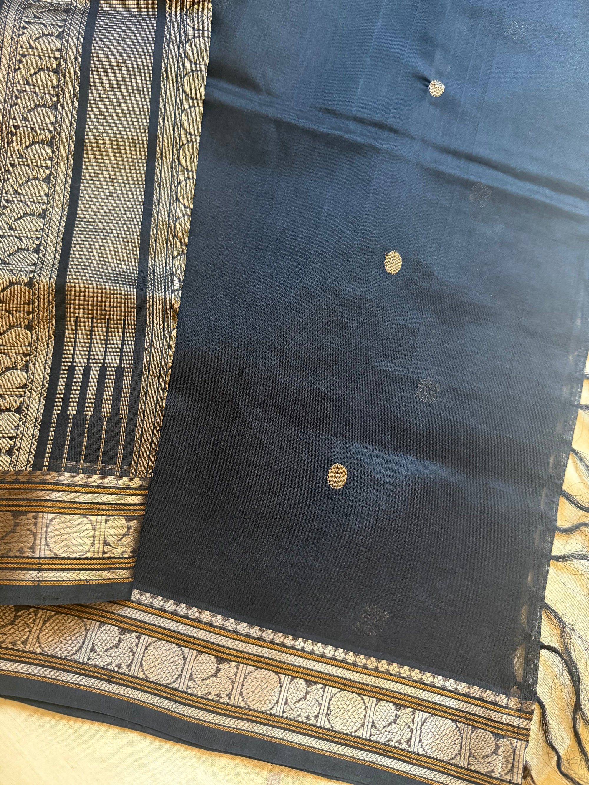 Silk Cotton : Double Pallu (Black)