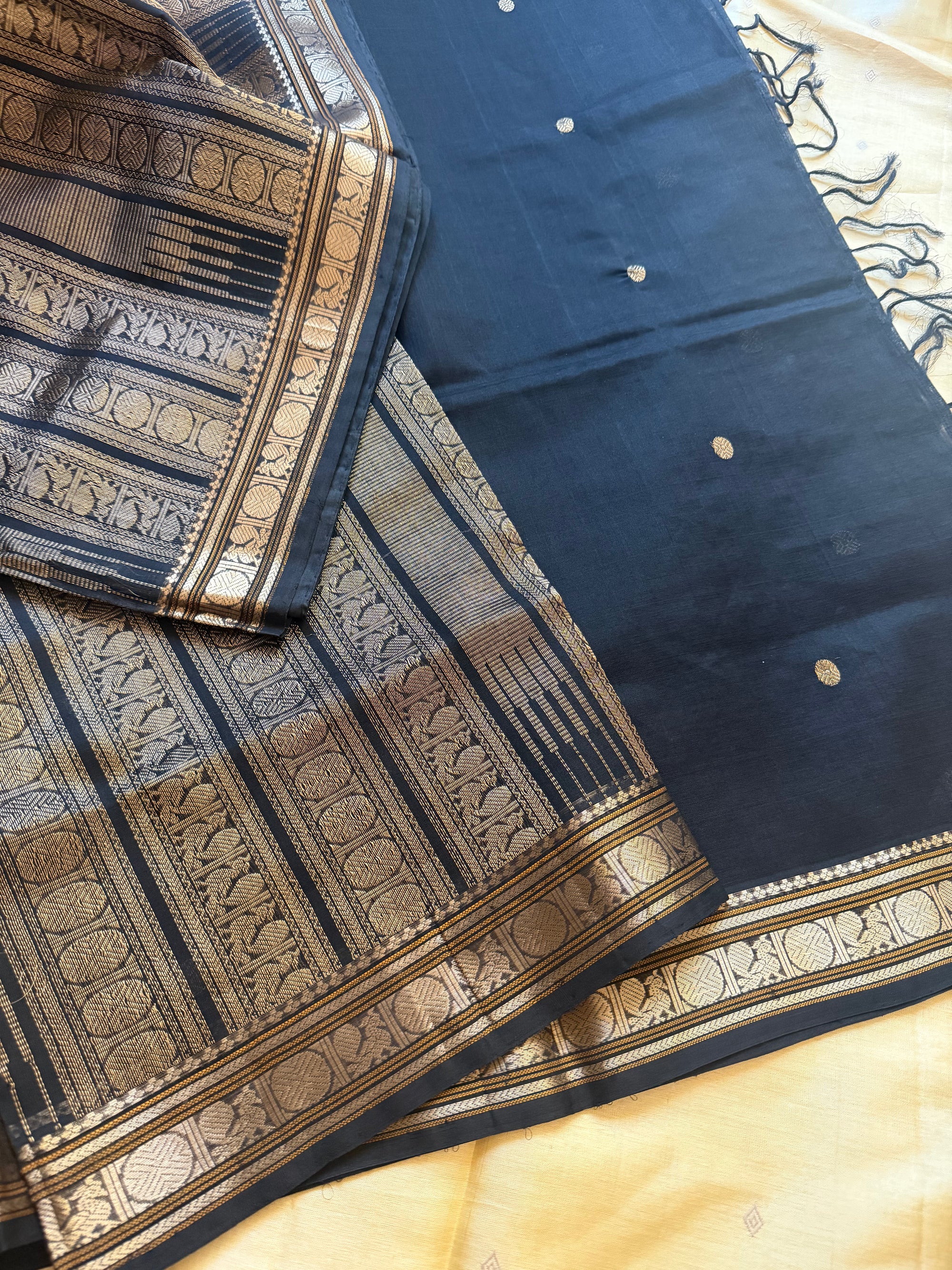 Silk Cotton : Double Pallu (Black)