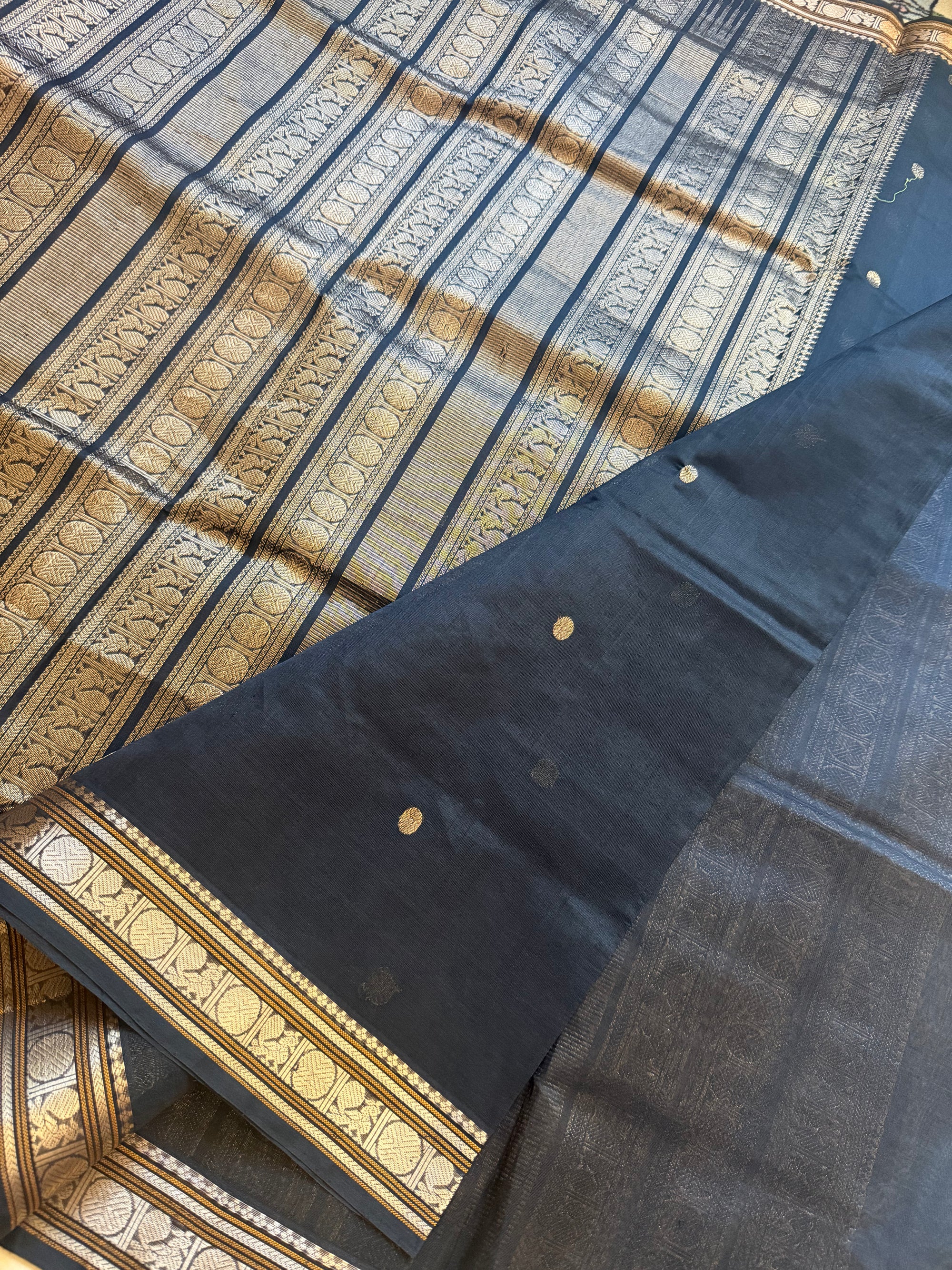 Silk Cotton : Double Pallu (Black)